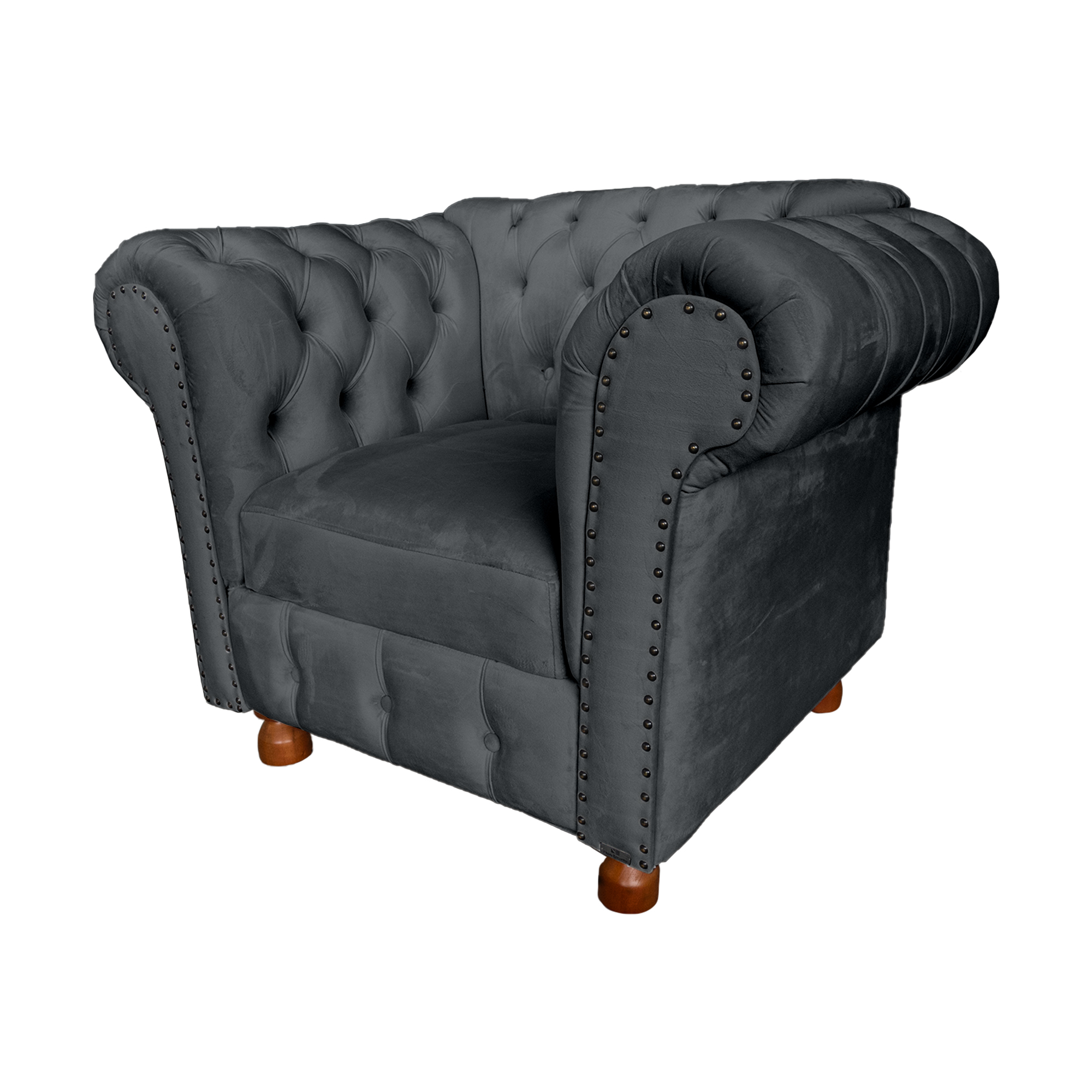 Kit Duas Poltronas Chesterfield Capitone Luis XV Suede Cinza Chumbo / Decoracao, Sala tv estar, barbearia