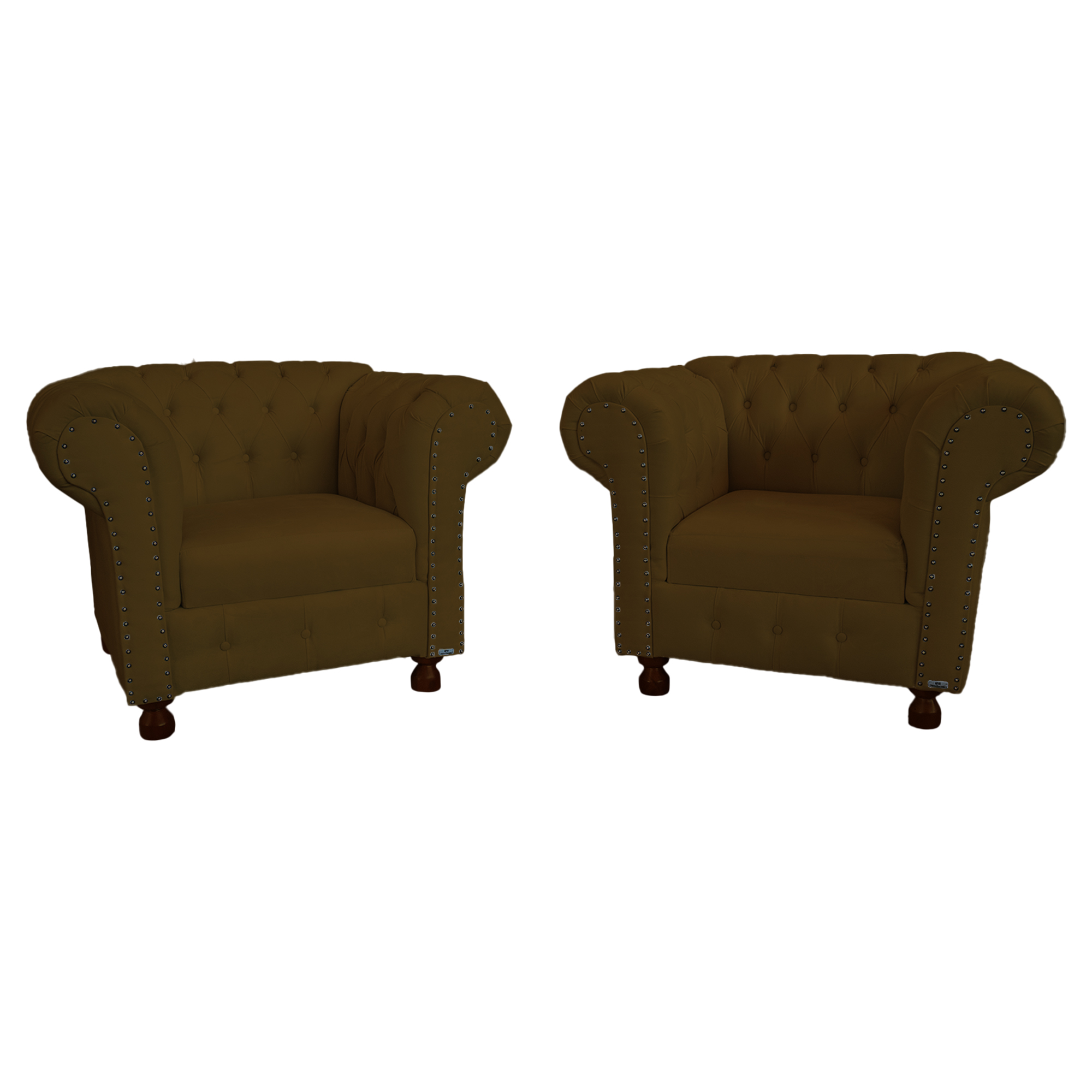 Kit Duas Poltronas Chesterfield Capitone Luis XV Suede Marrom/ Decoracao, Sala tv estar, barbearia