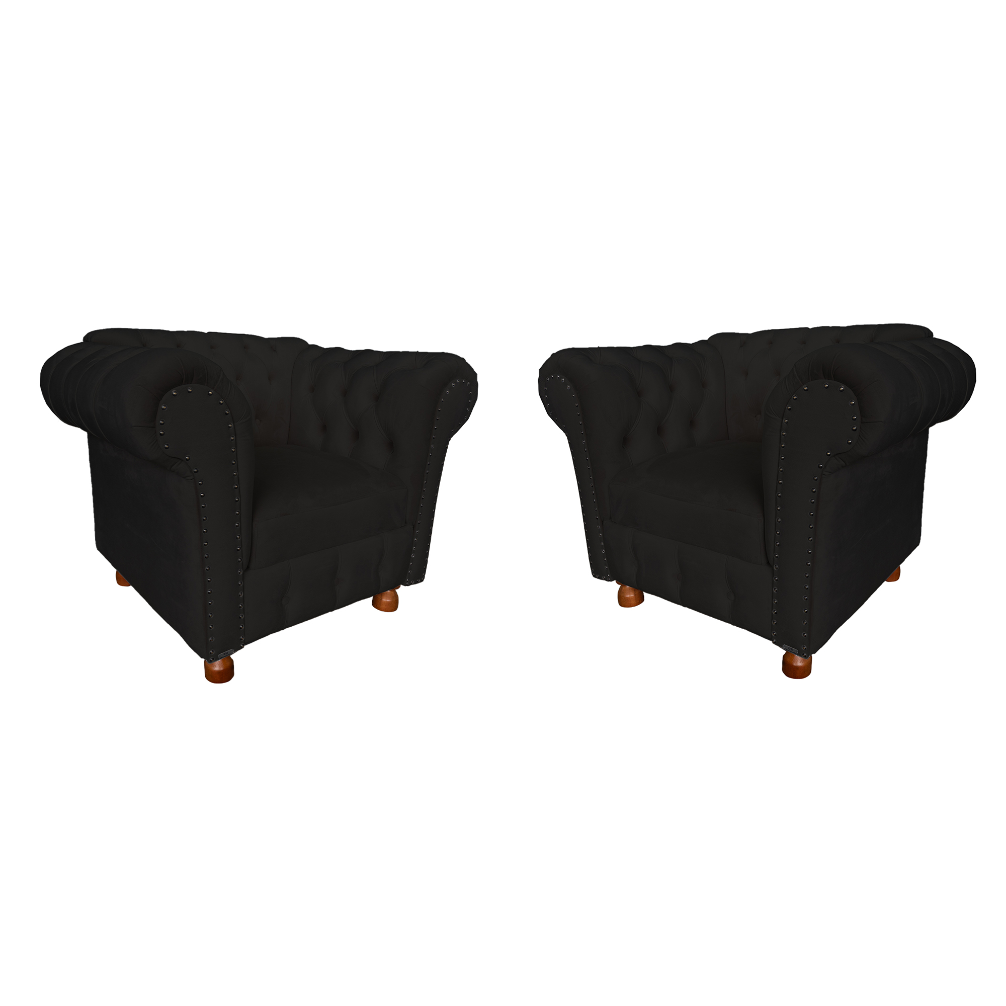 Kit Duas Poltronas Chesterfield Capitone Luis XV Suede Preto/ Decoracao, Sala tv estar, barbearia