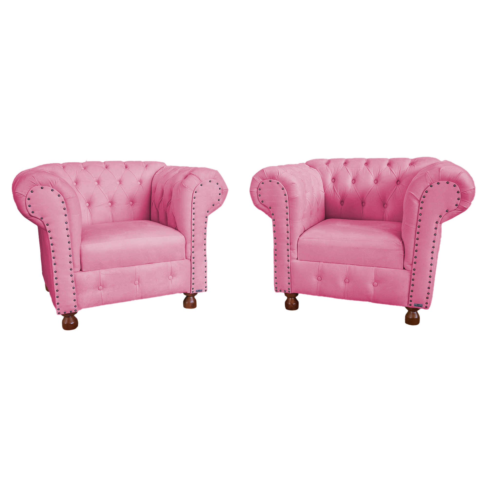 Kit Duas Poltronas Chesterfield Capitone Luis XV Suede Rosa/ Decoracao, Sala tv estar, barbearia
