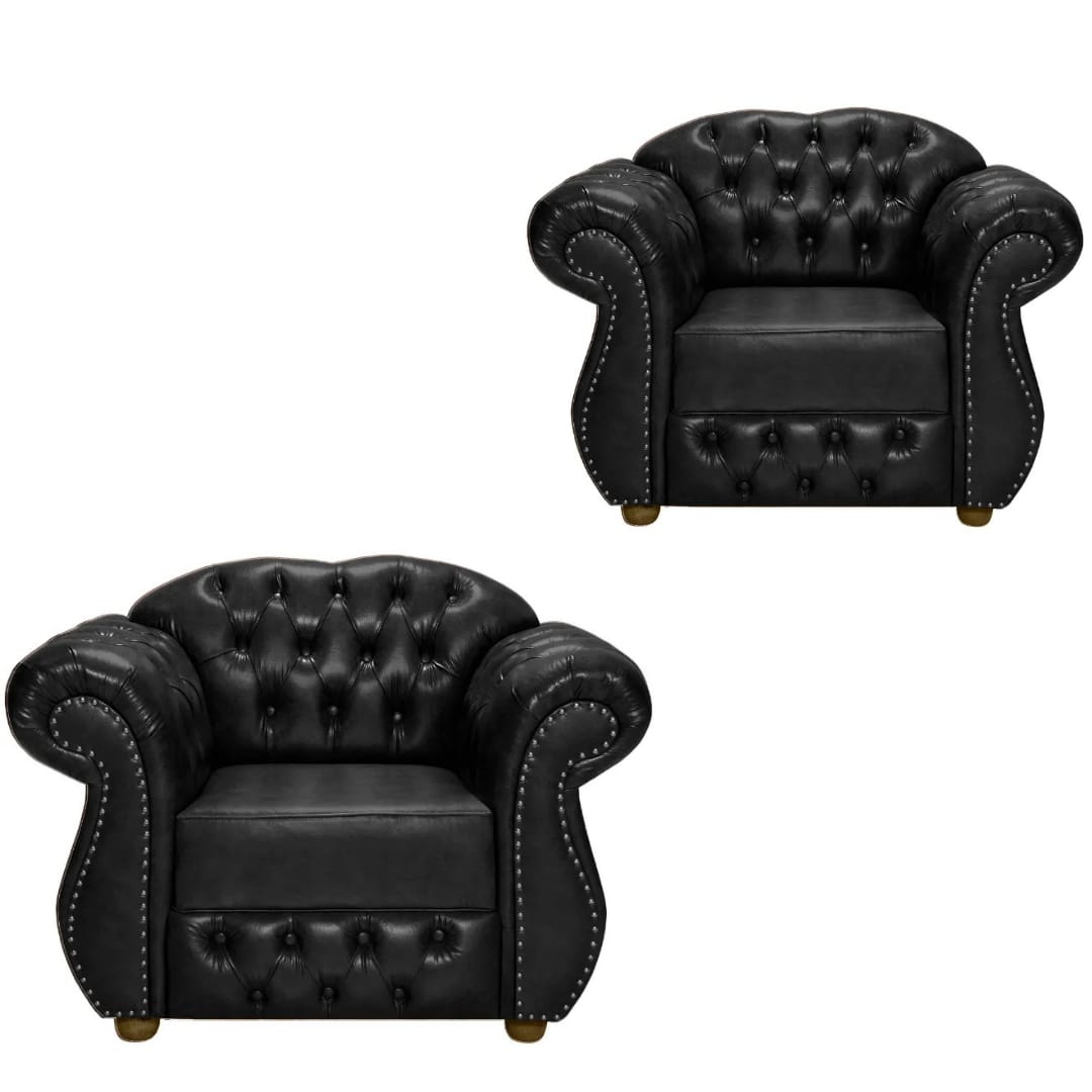 Kit Duas Poltronas Chesterfield Merlo Corano Preto / decoracao, sala tv estar, recepcao