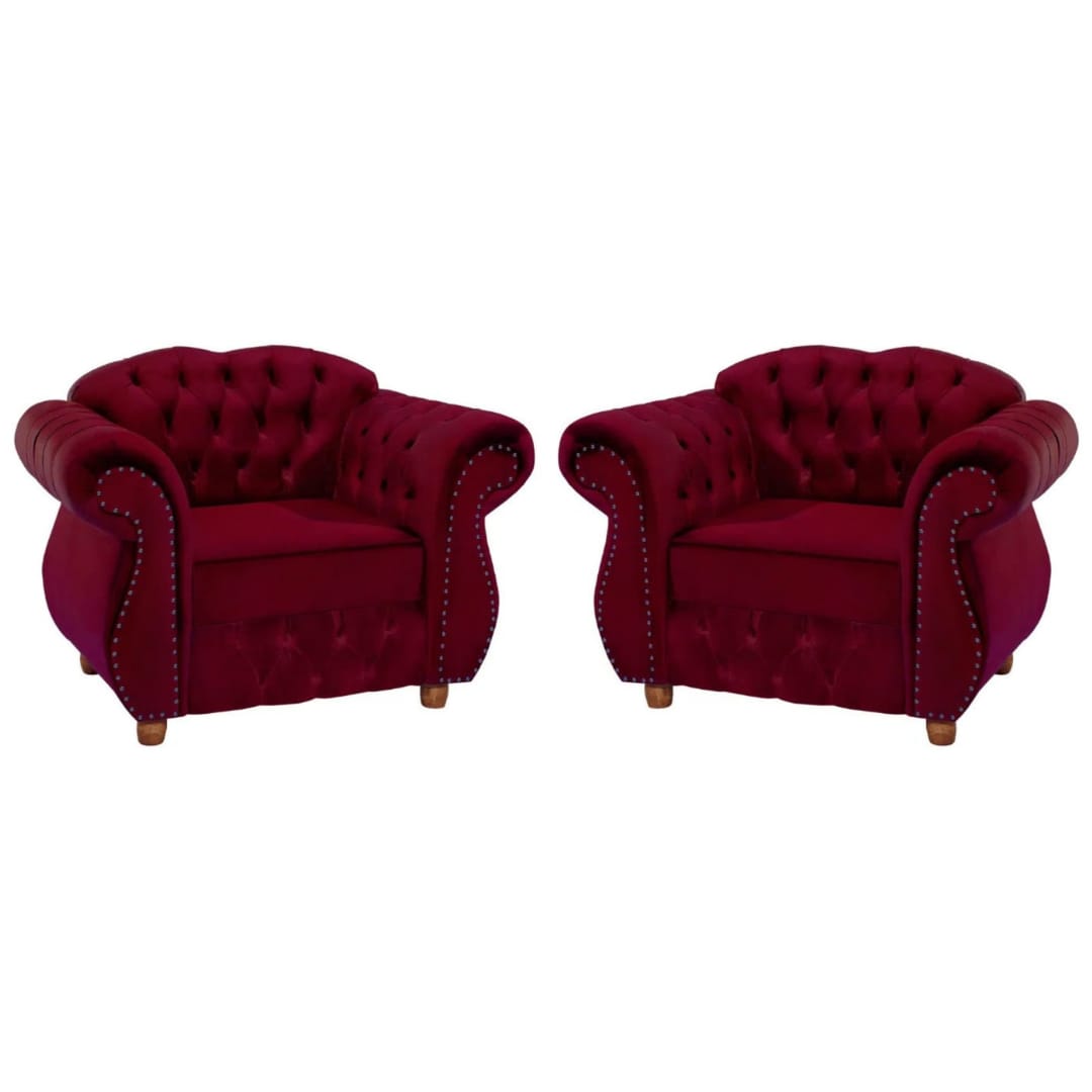 Kit Duas Poltronas Chesterfield Merlo Suede Bordo/ decoracao, sala tv estar, recepcao
