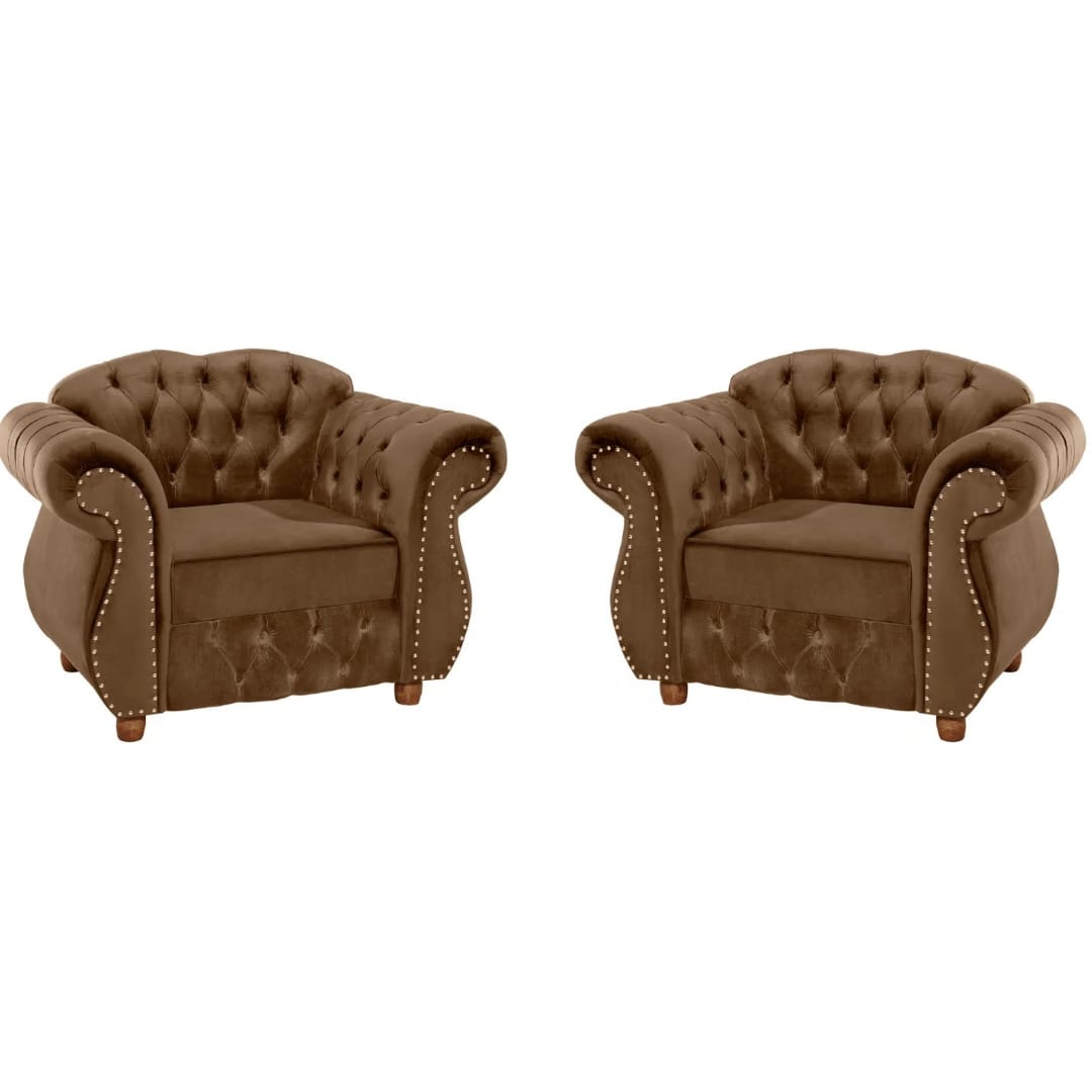 Kit Duas Poltronas Chesterfield Merlo Suede Marrom/ decoracao, sala tv estar, recepcao