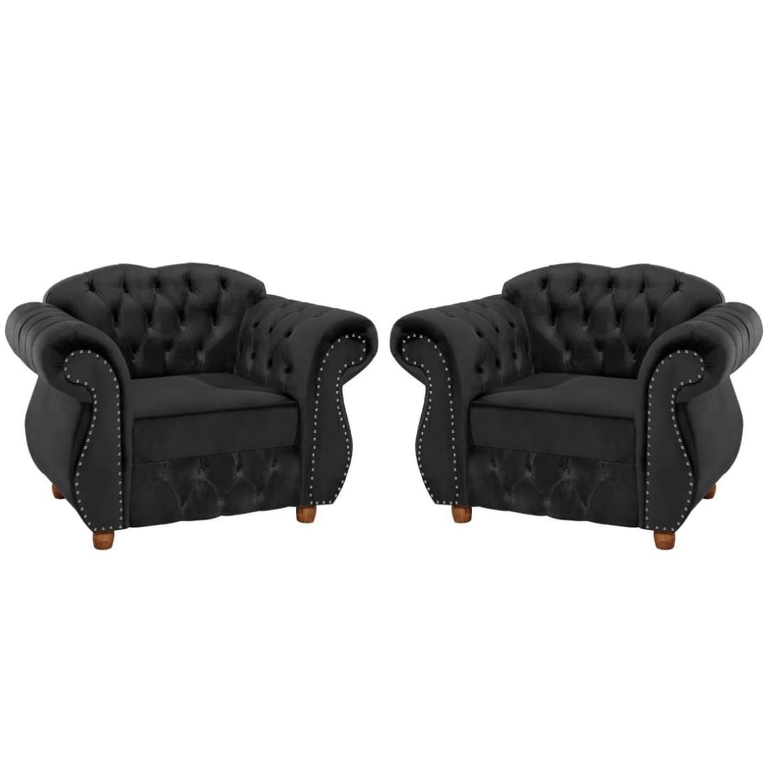 Kit Duas Poltronas Chesterfield Merlo Suede Preto/ decoracao, sala tv estar, recepcao