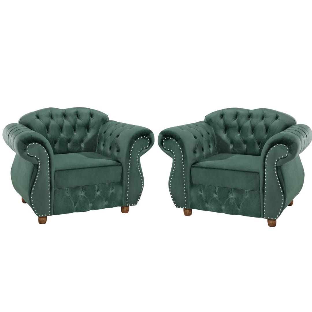 Kit Duas Poltronas Chesterfield Merlo Suede Verde/ decoracao, sala tv estar, recepcao
