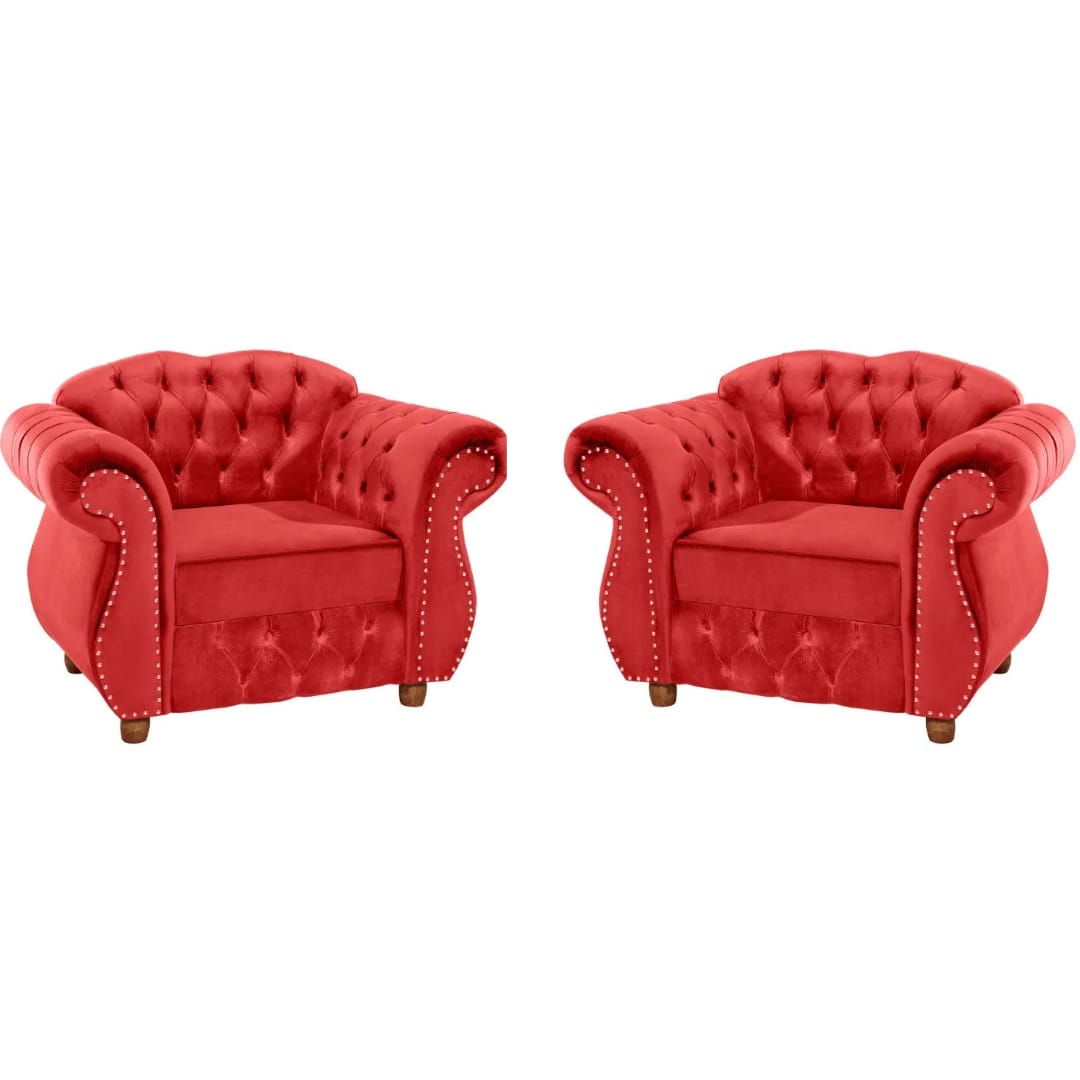 Kit Duas Poltronas Chesterfield Merlo Suede Vermelho/ decoracao, sala tv estar, recepcao