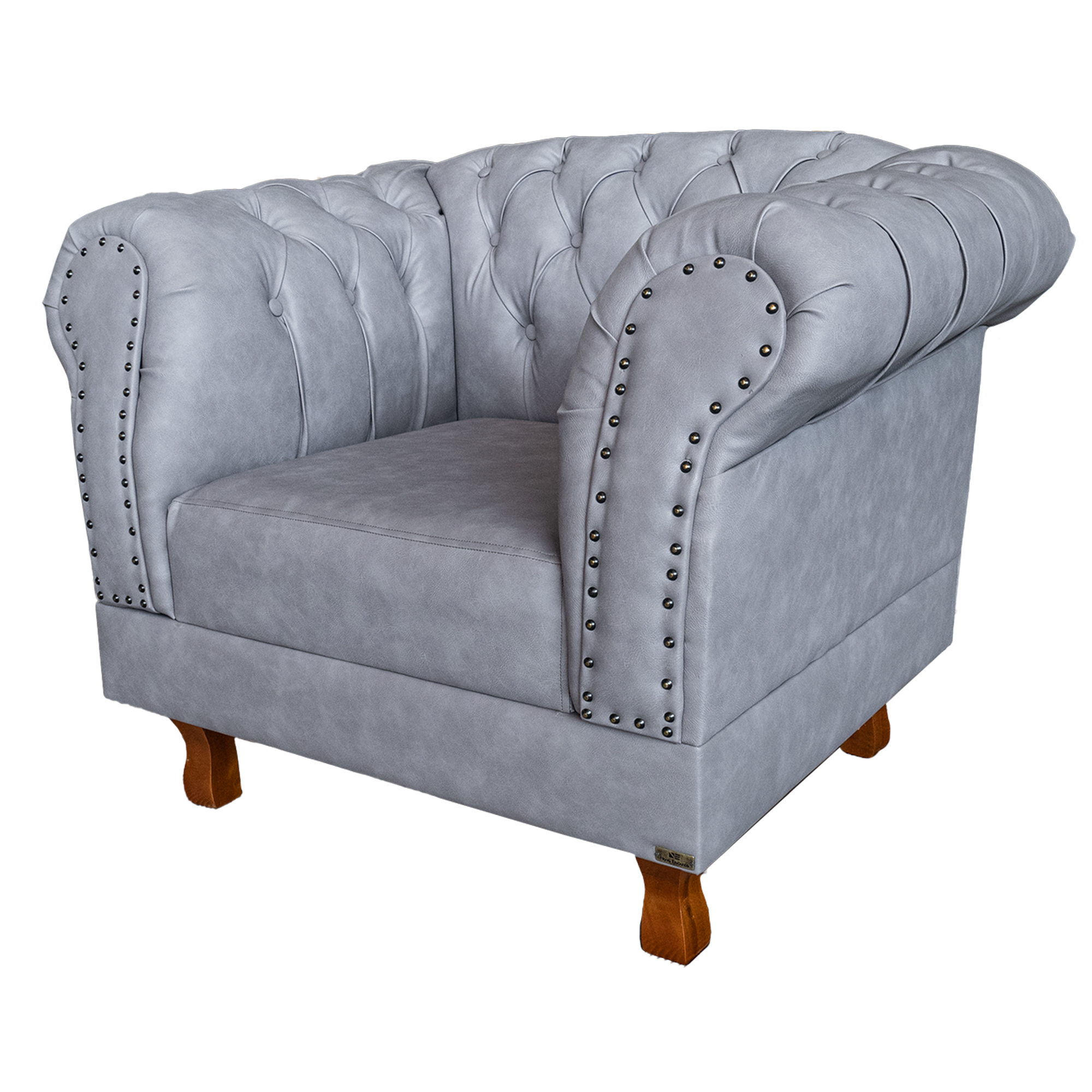 Poltrona Chesterfield Duque Com Capitonê Para Sala, Tv, Estar, Recepção - Couro Ecológico Cinza