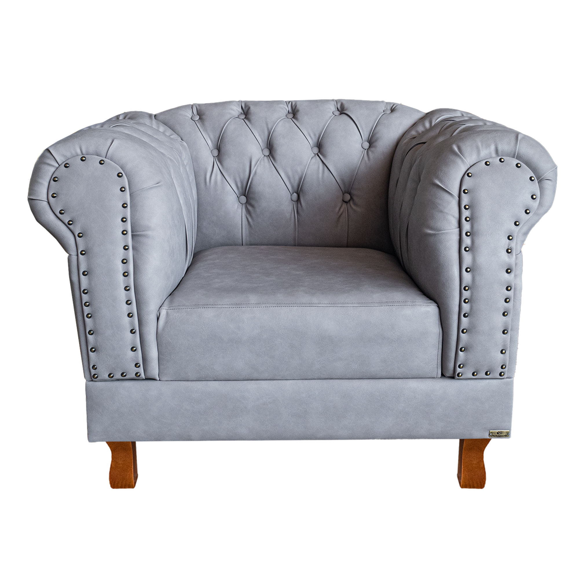 Poltrona Chesterfield Duque Com Capitonê Para Sala, Tv, Estar, Recepção - Couro Ecológico Cinza