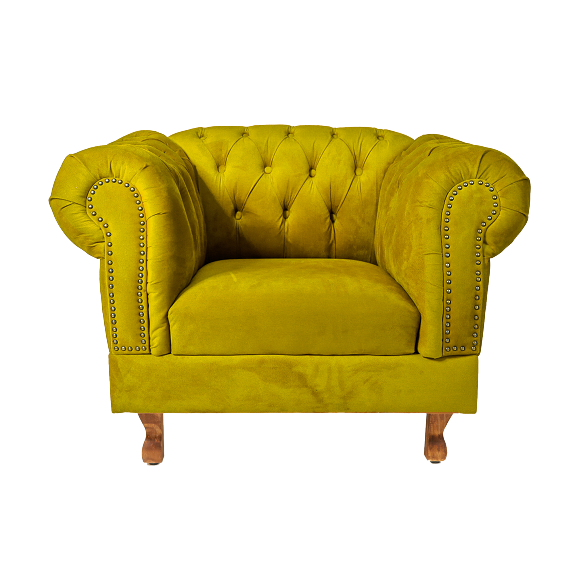 Poltrona Chesterfield Duque Com Capitonê Para Sala, Tv, Estar, Recepção - Suede Amarelo