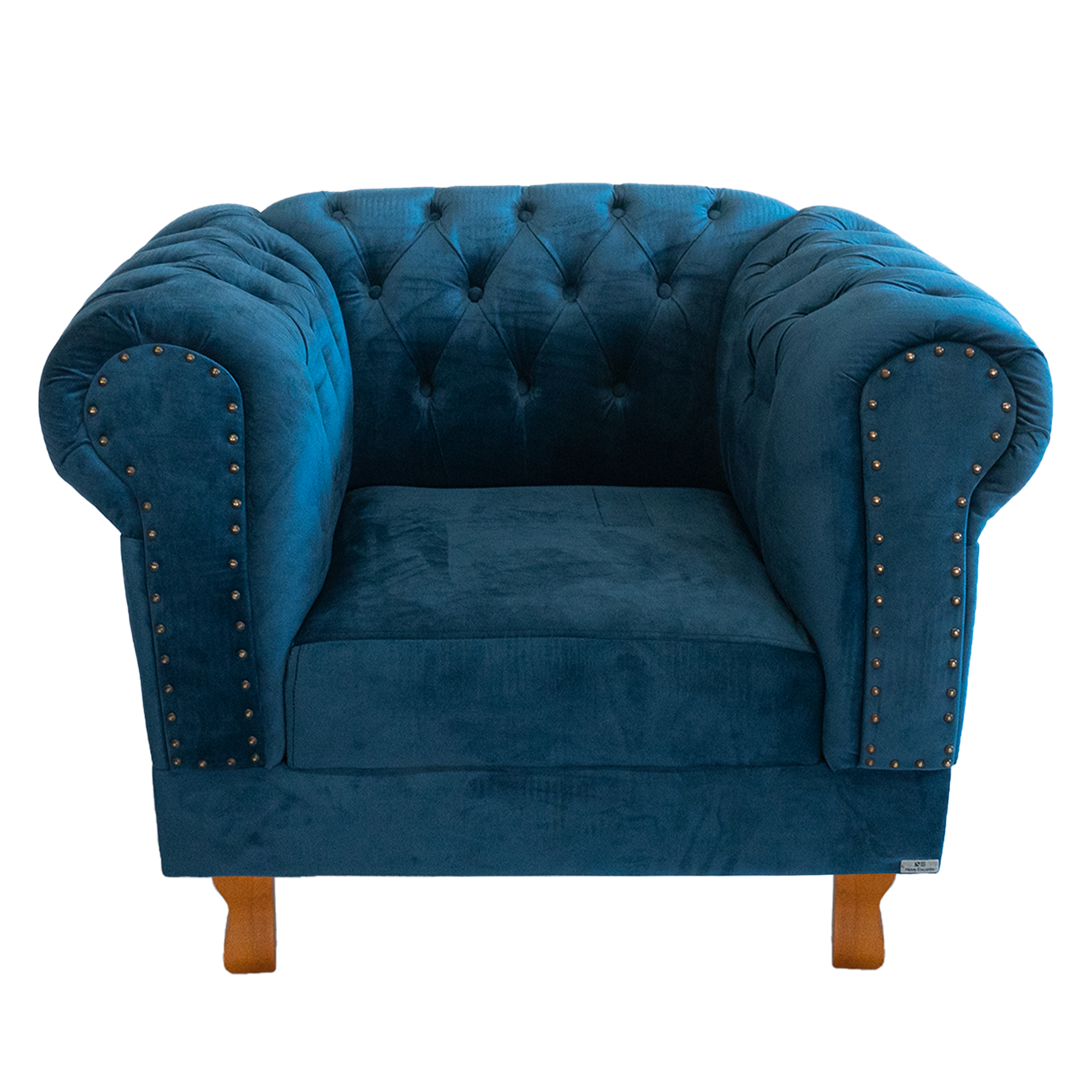 Poltrona Chesterfield Duque Com Capitonê Para Sala, Tv, Estar, Recepção - Suede Azul Marinho