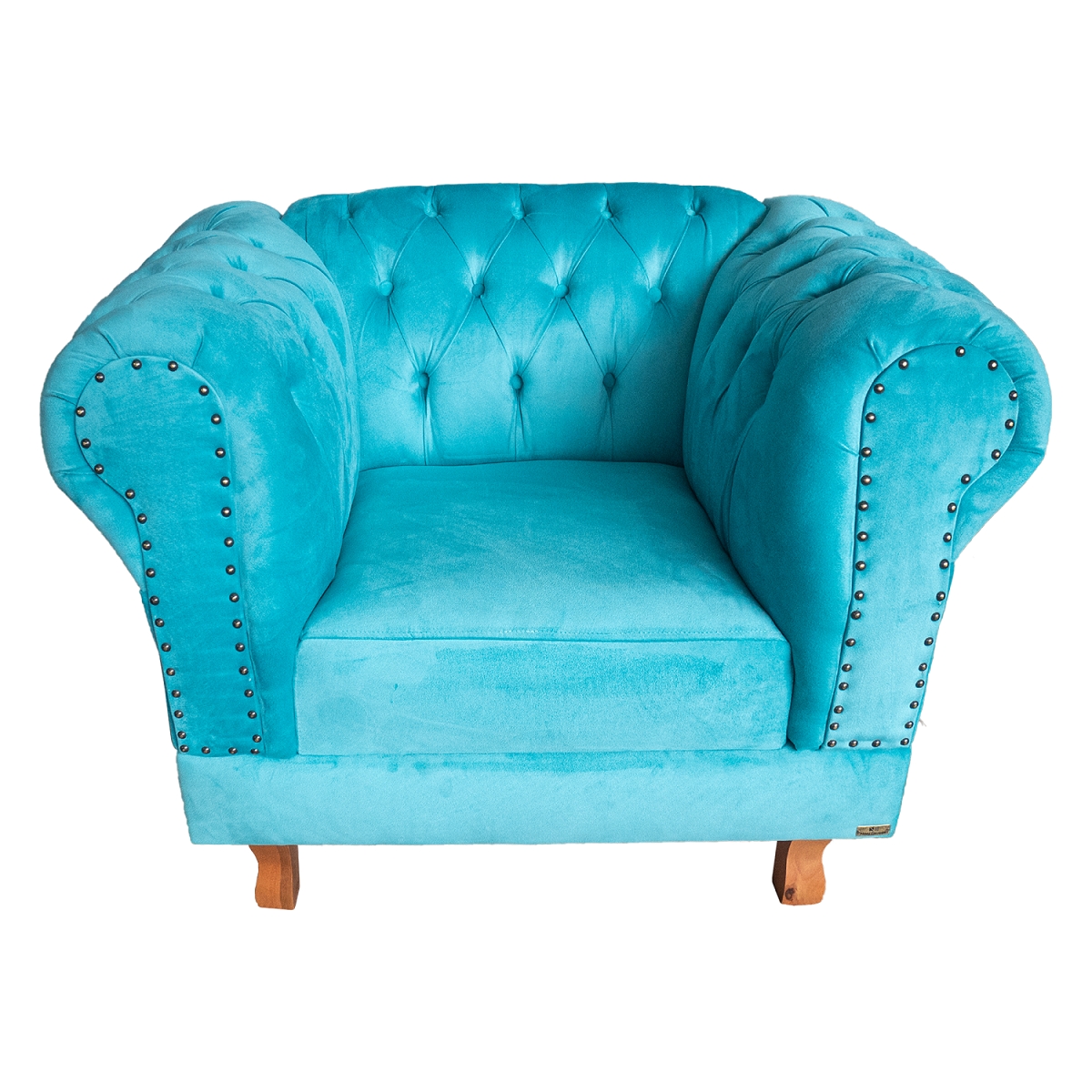 Poltrona Chesterfield Duque Com Capitonê Para Sala, Tv, Estar, Recepção - Suede Azul Tiffany