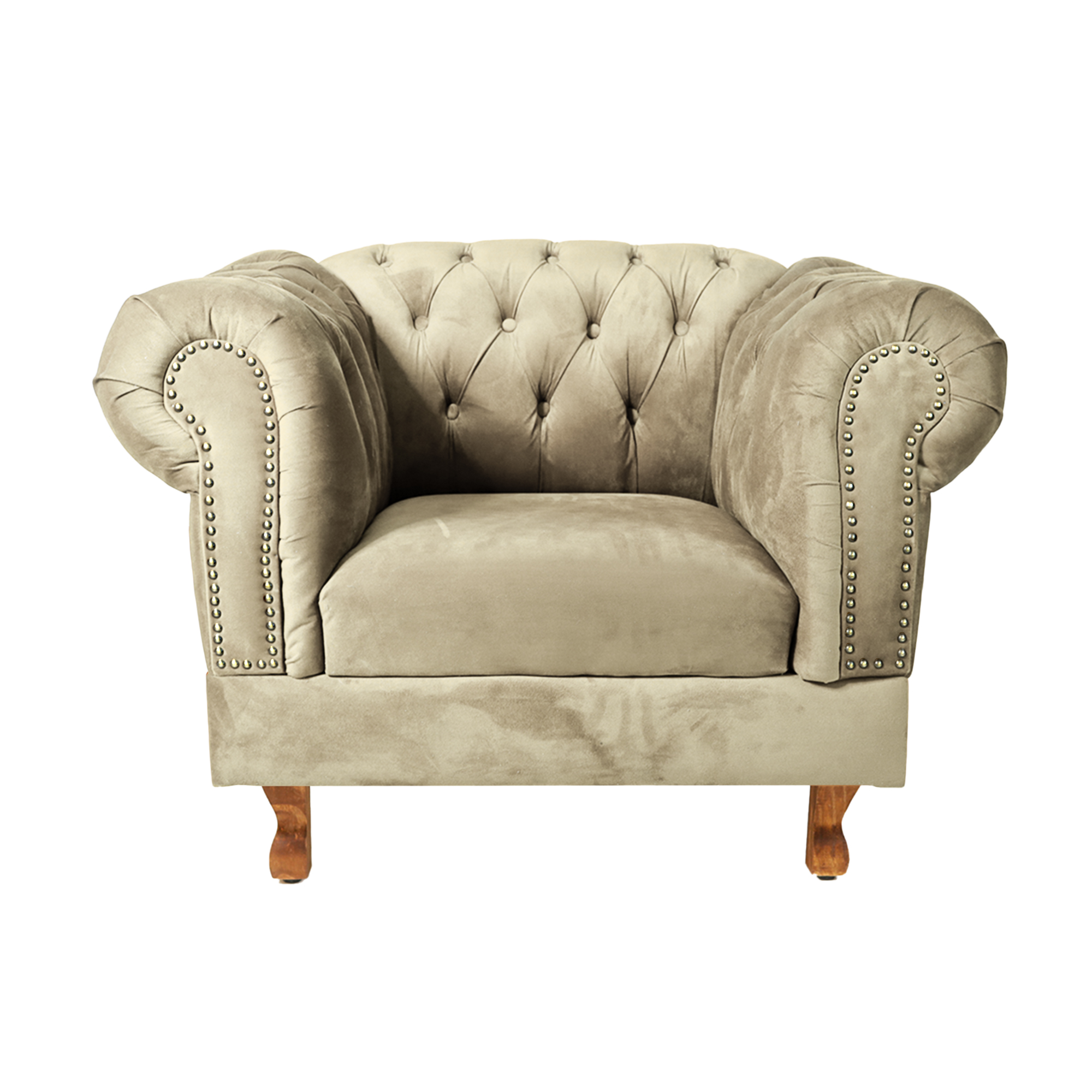 Poltrona Chesterfield Duque Com Capitonê Para Sala, Tv, Estar, Recepção - Suede Bege