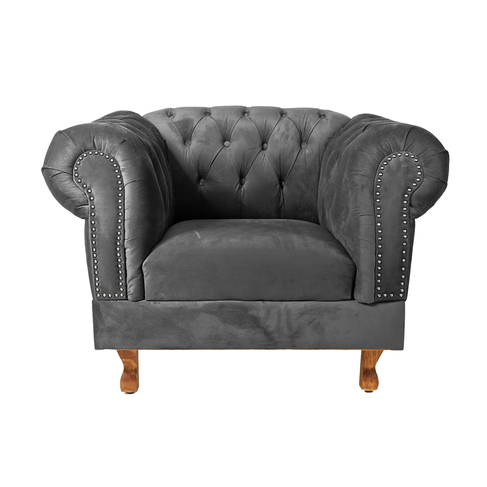 Poltrona Chesterfield Duque Com Capitonê Para Sala, Tv, Estar, Recepção - Suede Cinza Grafite