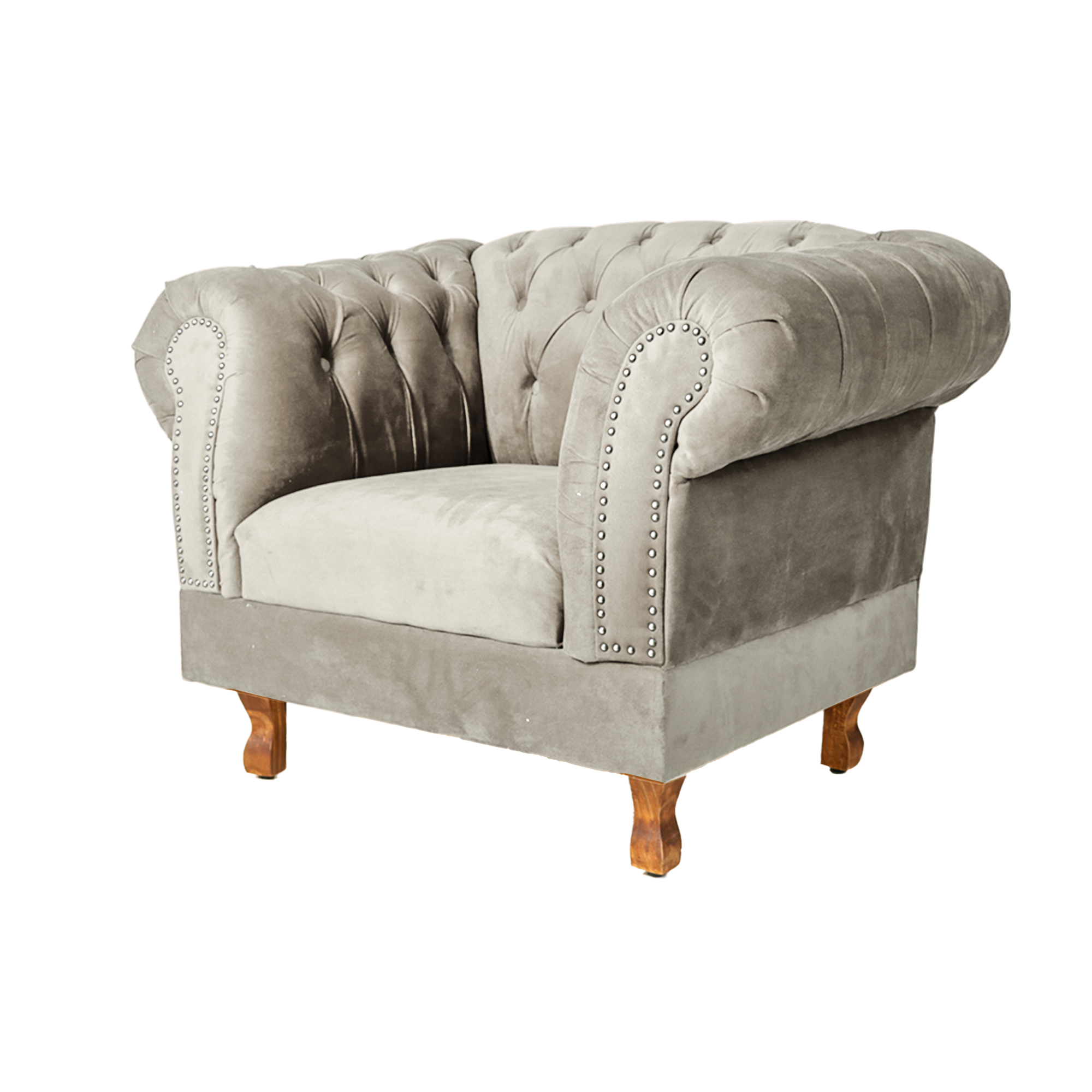 Poltrona Chesterfield Duque Com Capitonê Para Sala, Tv, Estar, Recepção - Suede Nude