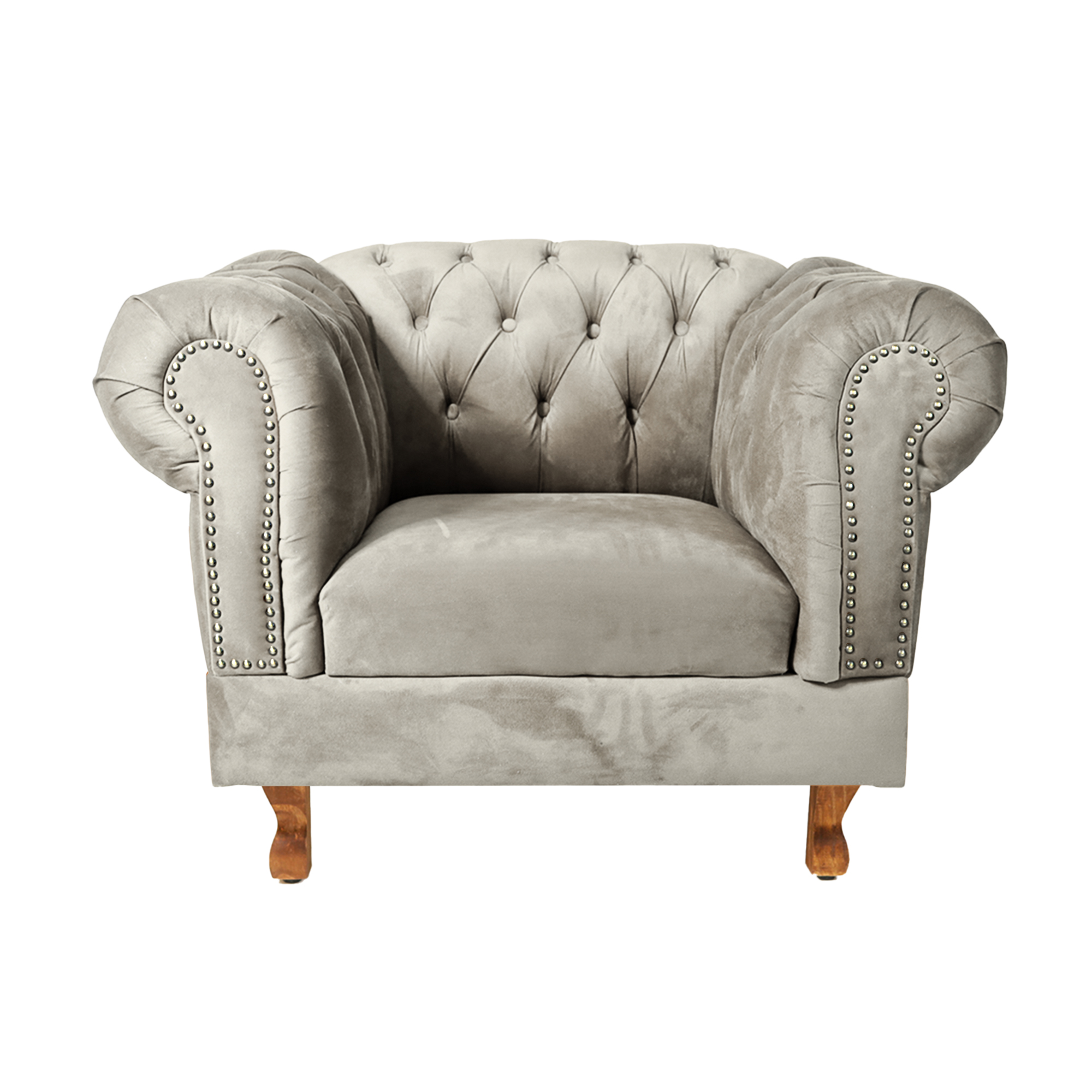 Poltrona Chesterfield Duque Com Capitonê Para Sala, Tv, Estar, Recepção - Suede Nude