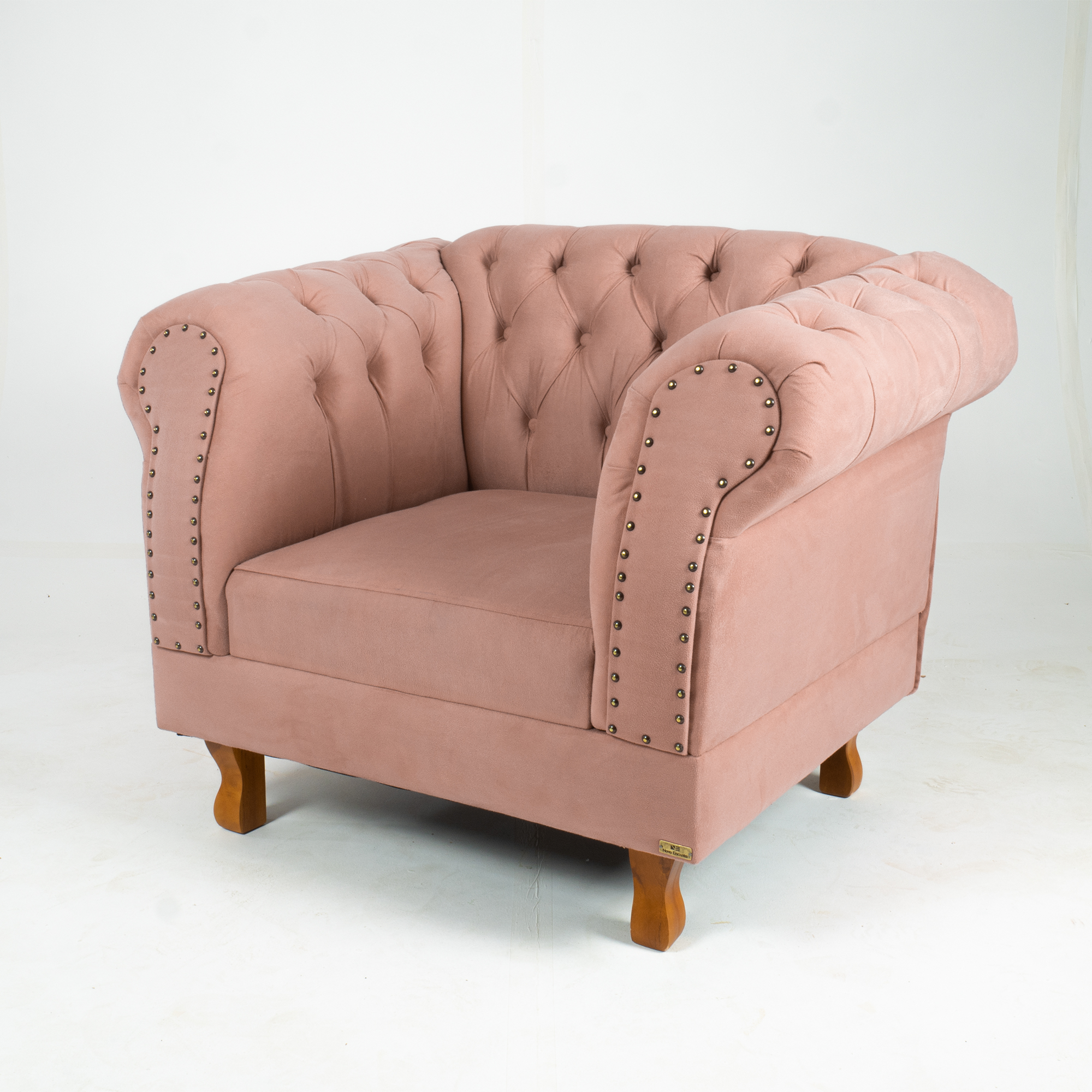 Poltrona Chesterfield Duque Com Capitonê Para Sala, Tv, Estar, Recepção - Suede Rosê