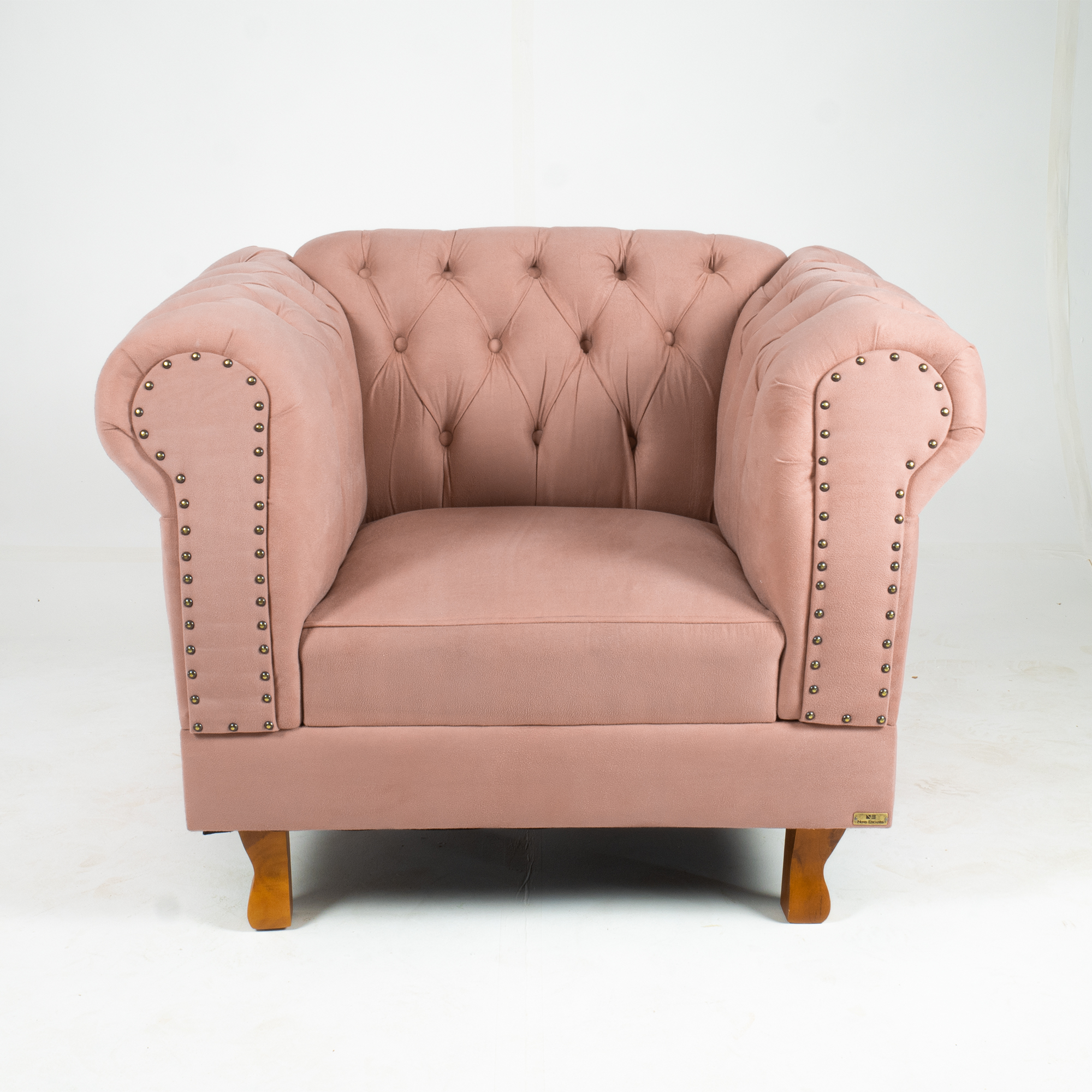 Poltrona Chesterfield Duque Com Capitonê Para Sala, Tv, Estar, Recepção - Suede Rosê