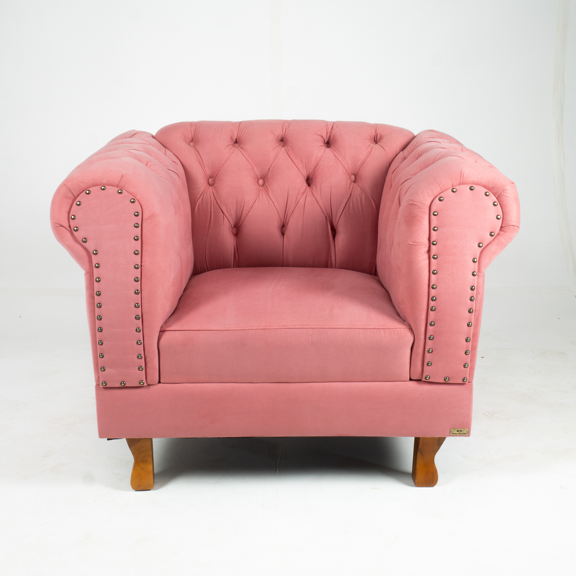 Poltrona Chesterfield Duque Com Capitonê Para Sala, Tv, Estar, Recepção - Suede Rosa