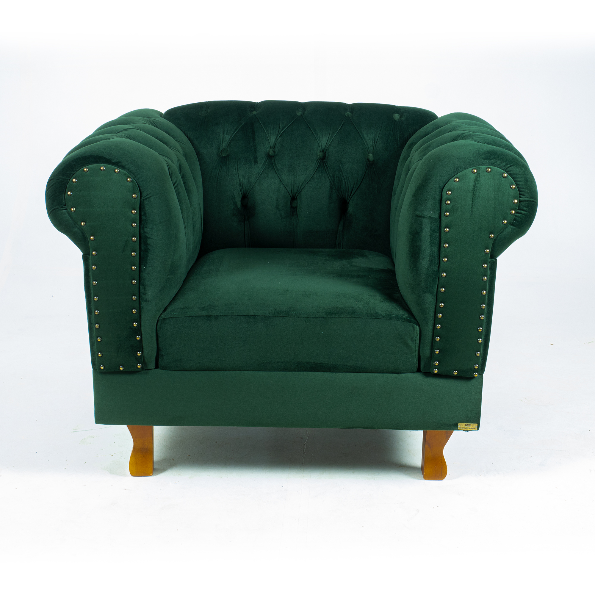 Poltrona Chesterfield Duque Com Capitonê Para Sala, Tv, Estar, Recepção - Suede Verde Musgo