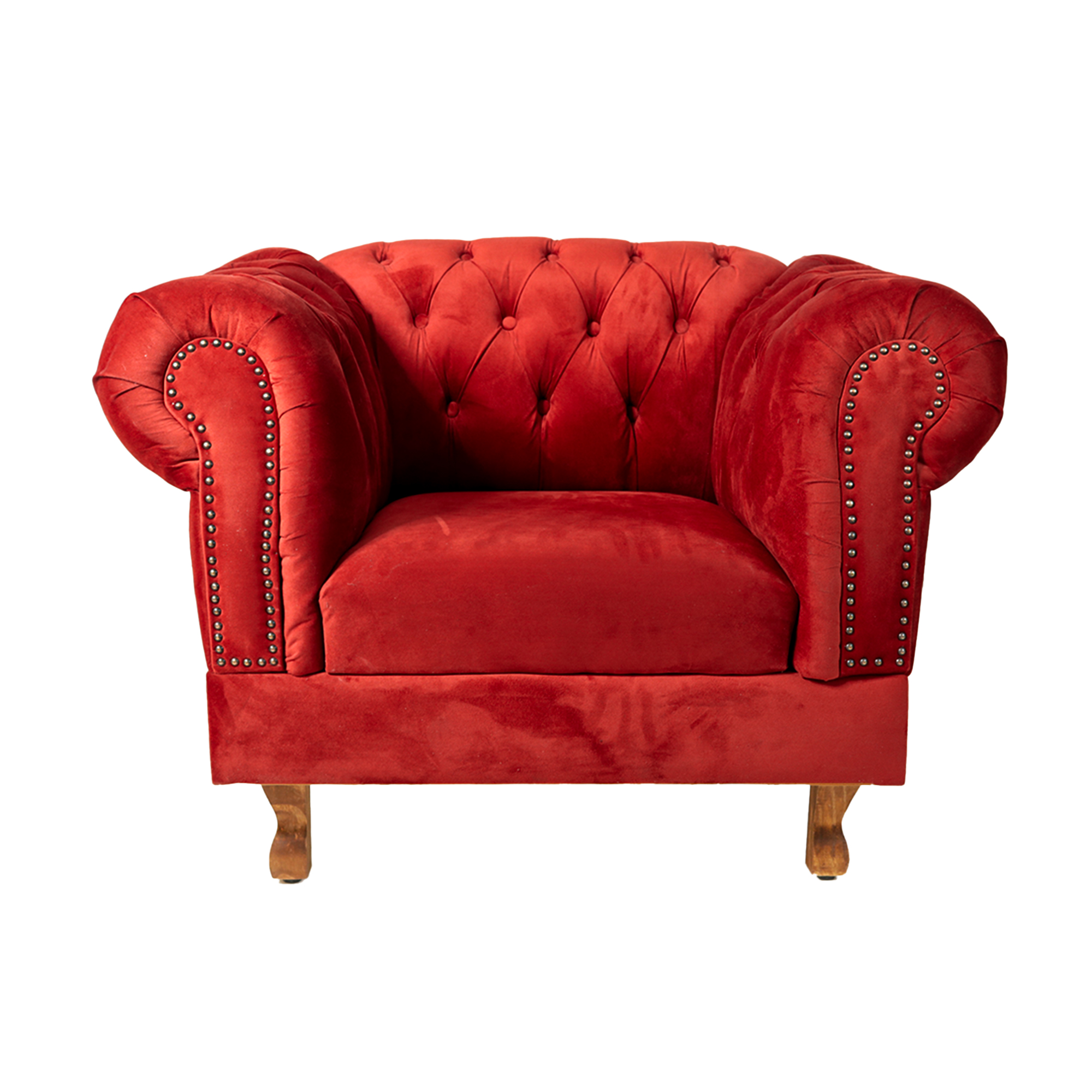 Poltrona Chesterfield Duque Com Capitonê Para Sala, Tv, Estar, Recepção - Suede Vermelho