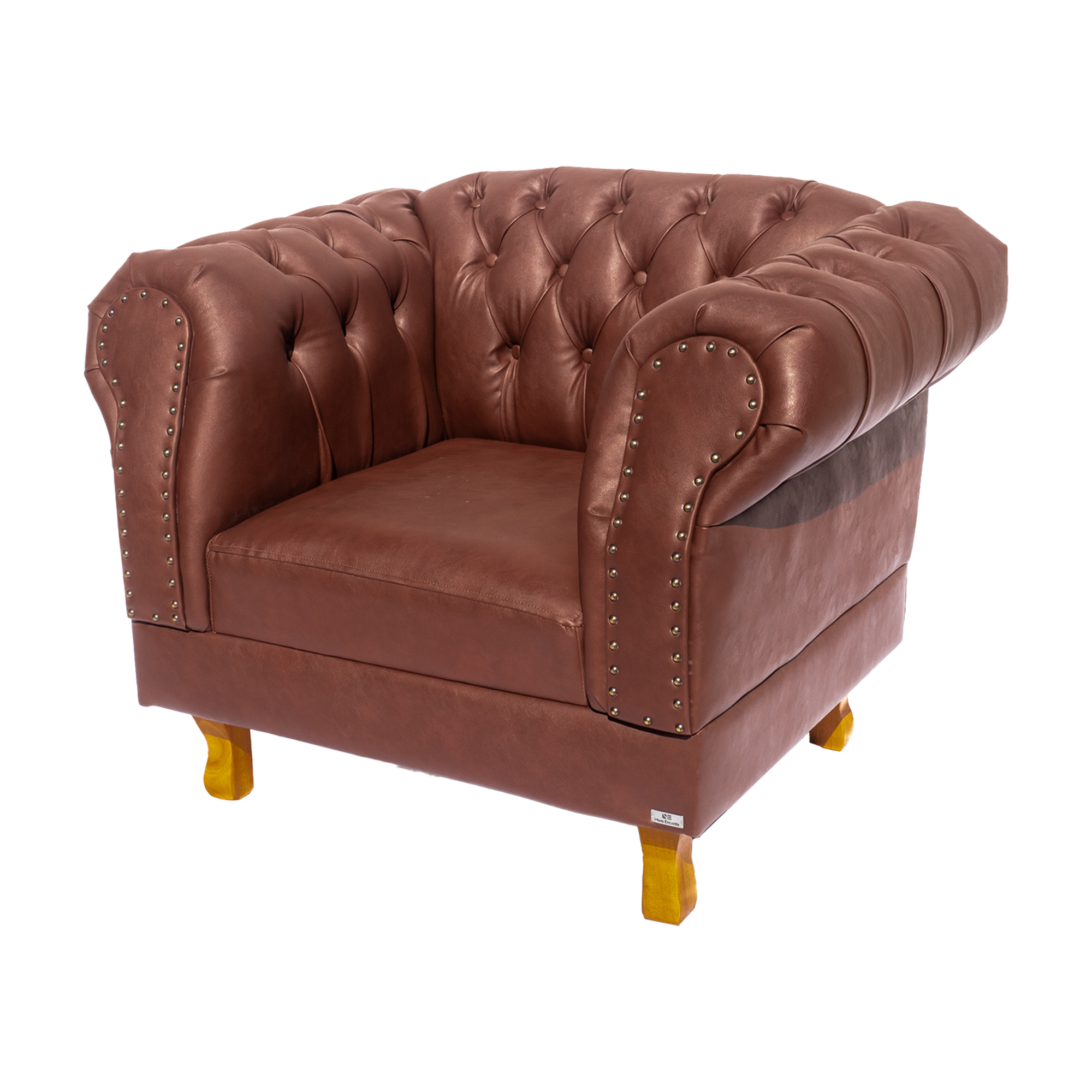 Poltrona Chesterfield Duque Com Capitonê Para Sala, Tv, Estar, Recepção, Barbearia - Couro Ecológico Marrom