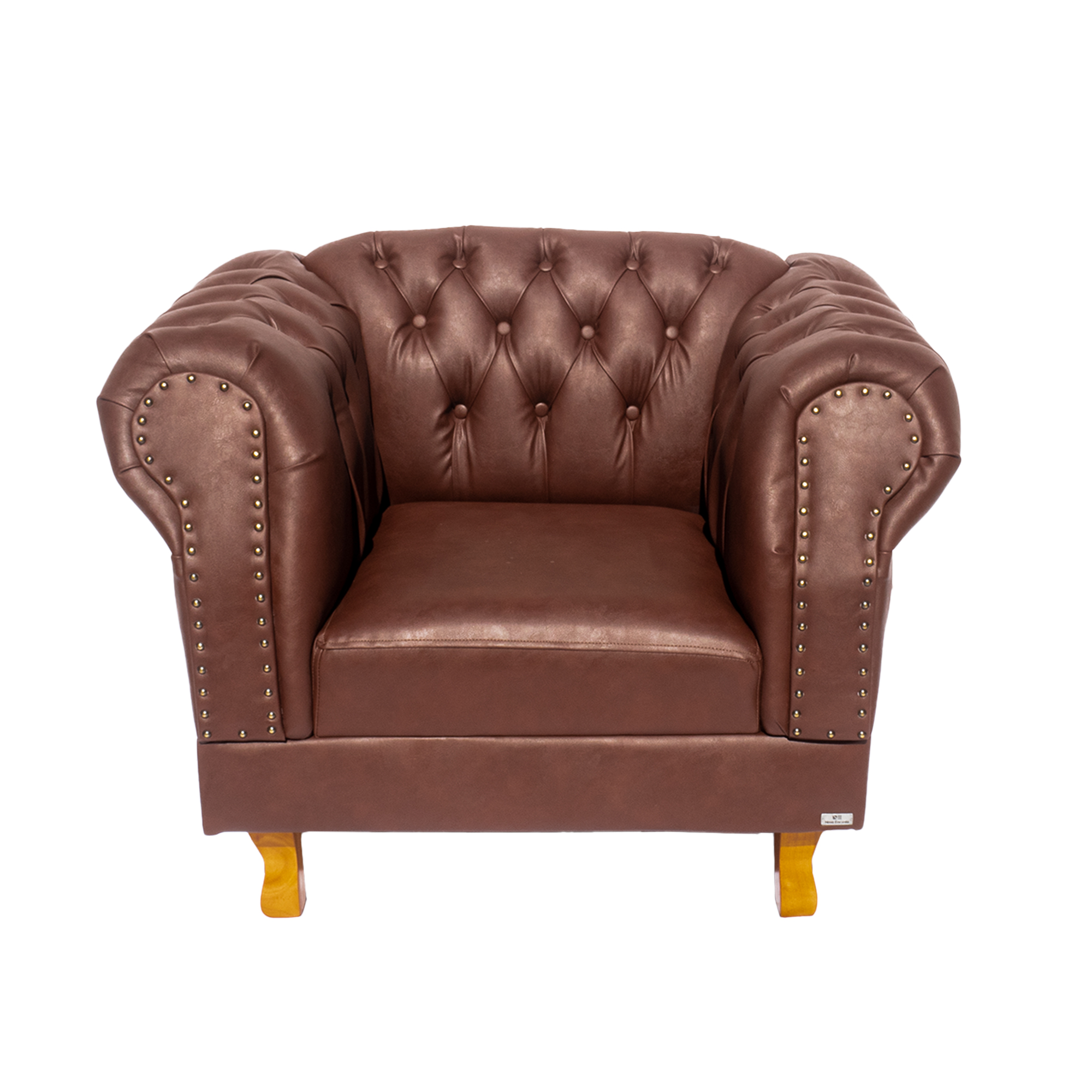 Poltrona Chesterfield Duque Com Capitonê Para Sala, Tv, Estar, Recepção, Barbearia - Couro Ecológico Marrom