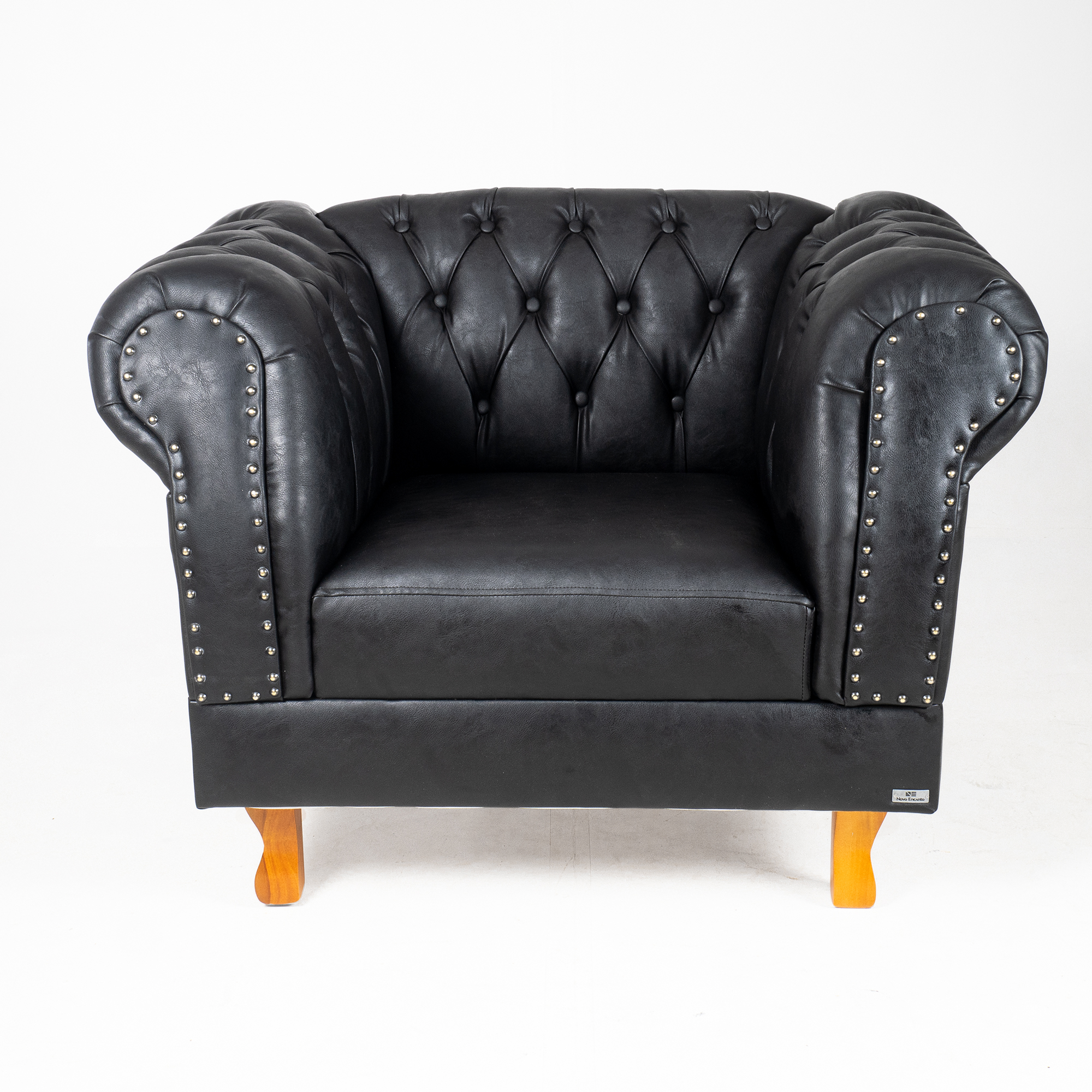 Poltrona Chesterfield Duque Com Capitonê Para Sala, Tv, Estar, Recepção, Barbearia - Couro Ecológico Preto