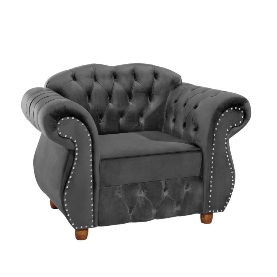 Poltrona Chesterfield Merlo Suede Cinza Chumbo