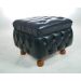 Puff Banqueta Chesterfield Quadrado Pés Madeira - Corino Preto