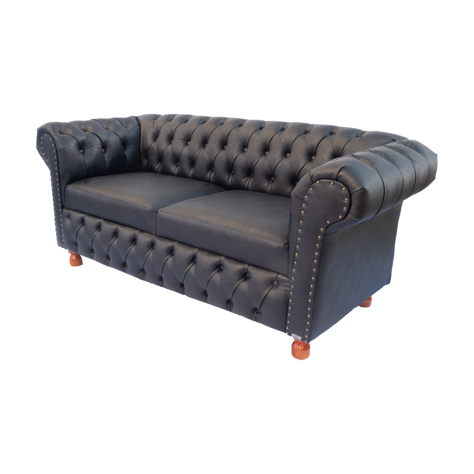 Sofá ChesterField Victório 2,30 Couro Ecológico Preto 2lugares Sala/Recepção
