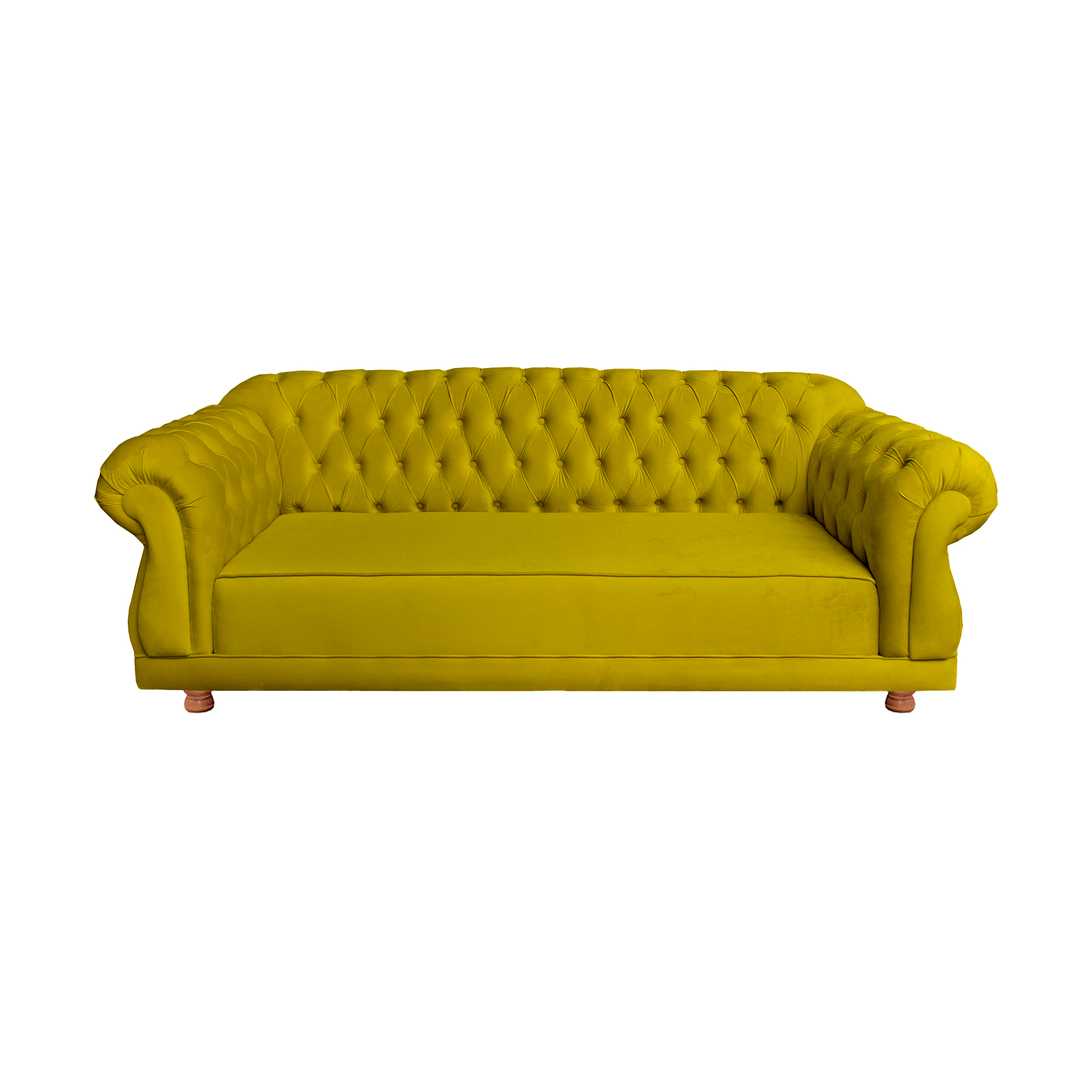 Sofá Chesterfield Capitone Elisabeth Suede Amarelo 2,00