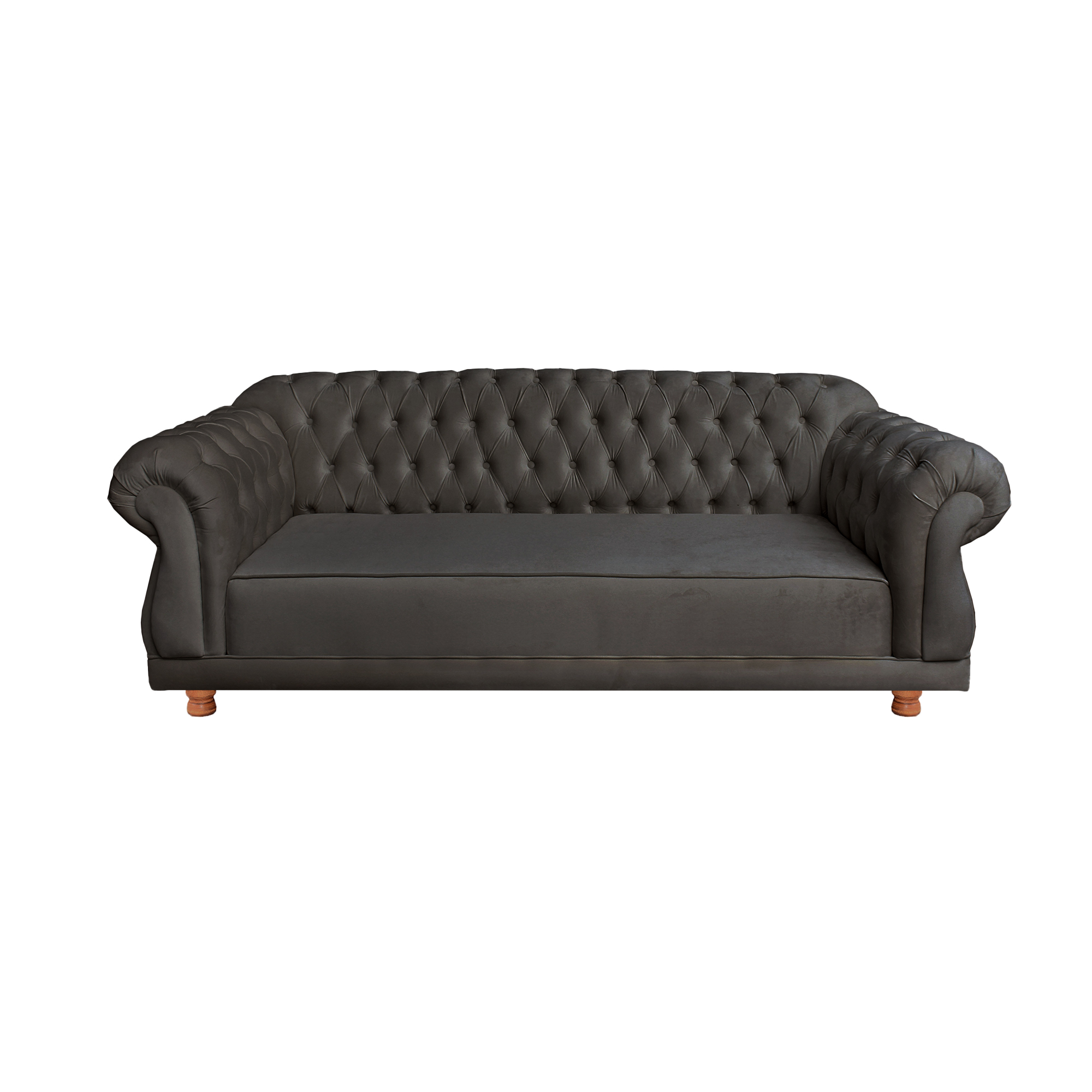 Sofá Chesterfield Capitone Elisabeth Suede Cinza Chumbo 2,00