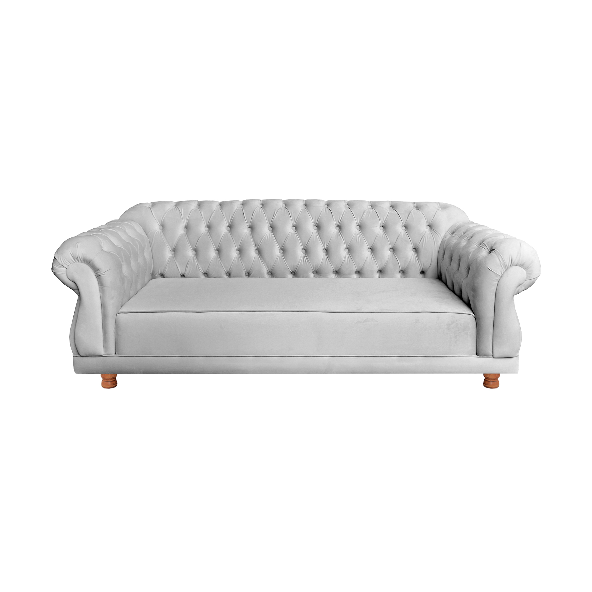 Sofá Chesterfield Capitone Elisabeth Suede Cinza Prata 2,00