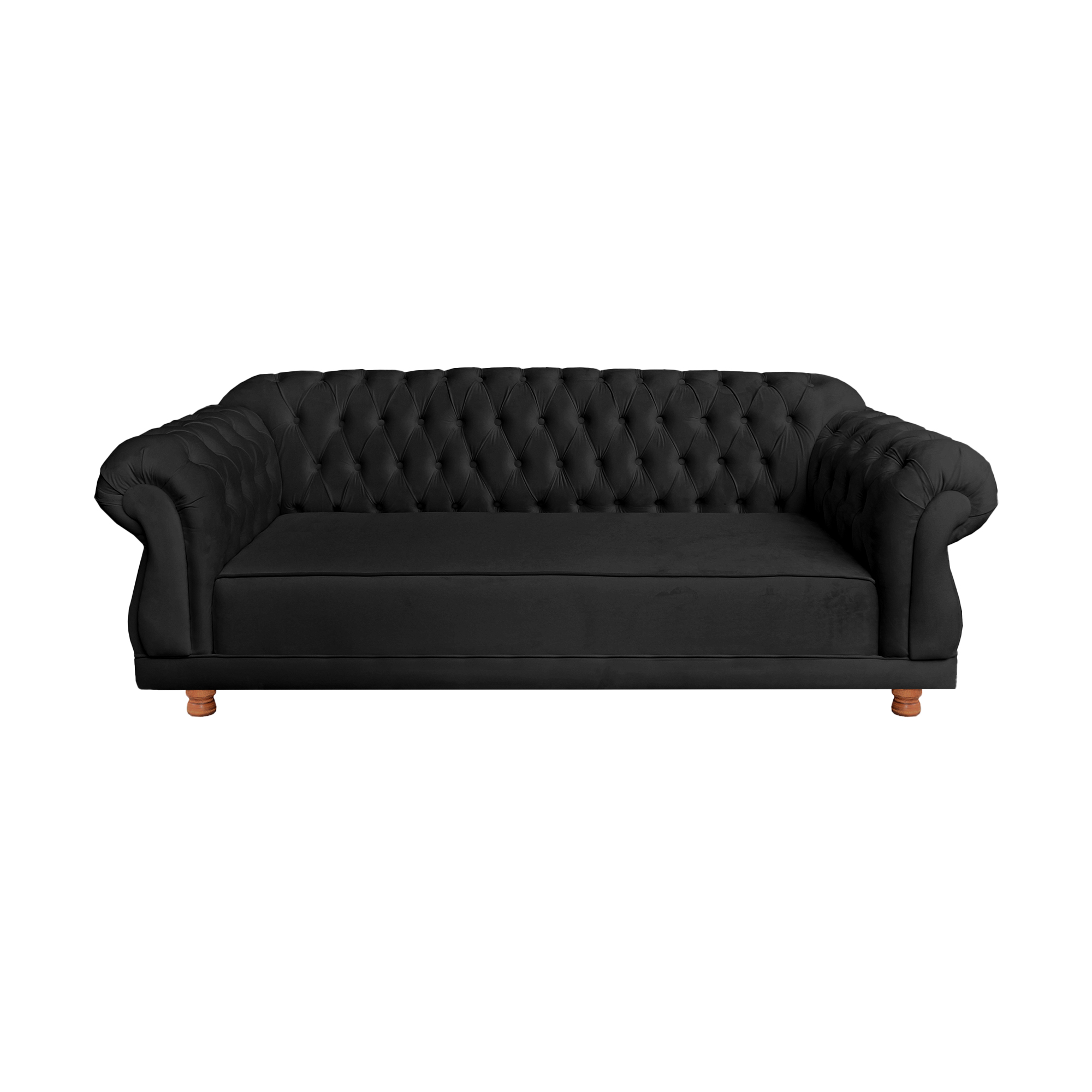 Sofá Chesterfield Capitone Elisabeth Suede Preto 2,00