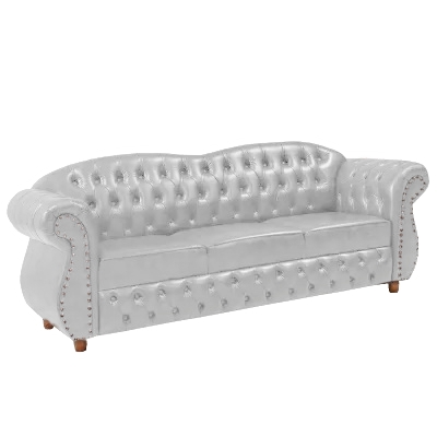 Sofá Chesterfield Merlô 3 Lugares Corano Branco 2,30M / Decoração, recepção, barbearia, sala tv