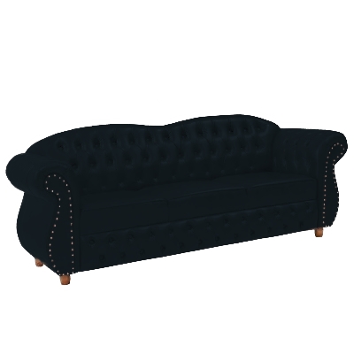 Sofá Chesterfield Merlô 3 Lugares Suede Preto 2,30M / Decoração, recepção, barbearia, sala tv