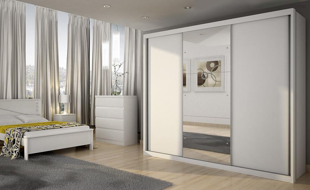 Guarda Roupa Casal com Espelho Paradizzo 3 PT 4 GV Branco - Novo Horizonte