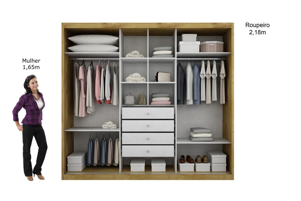 Guarda Roupa Casal com Espelho Paradizzo 3 PT 4 GV Branco - Novo Horizonte