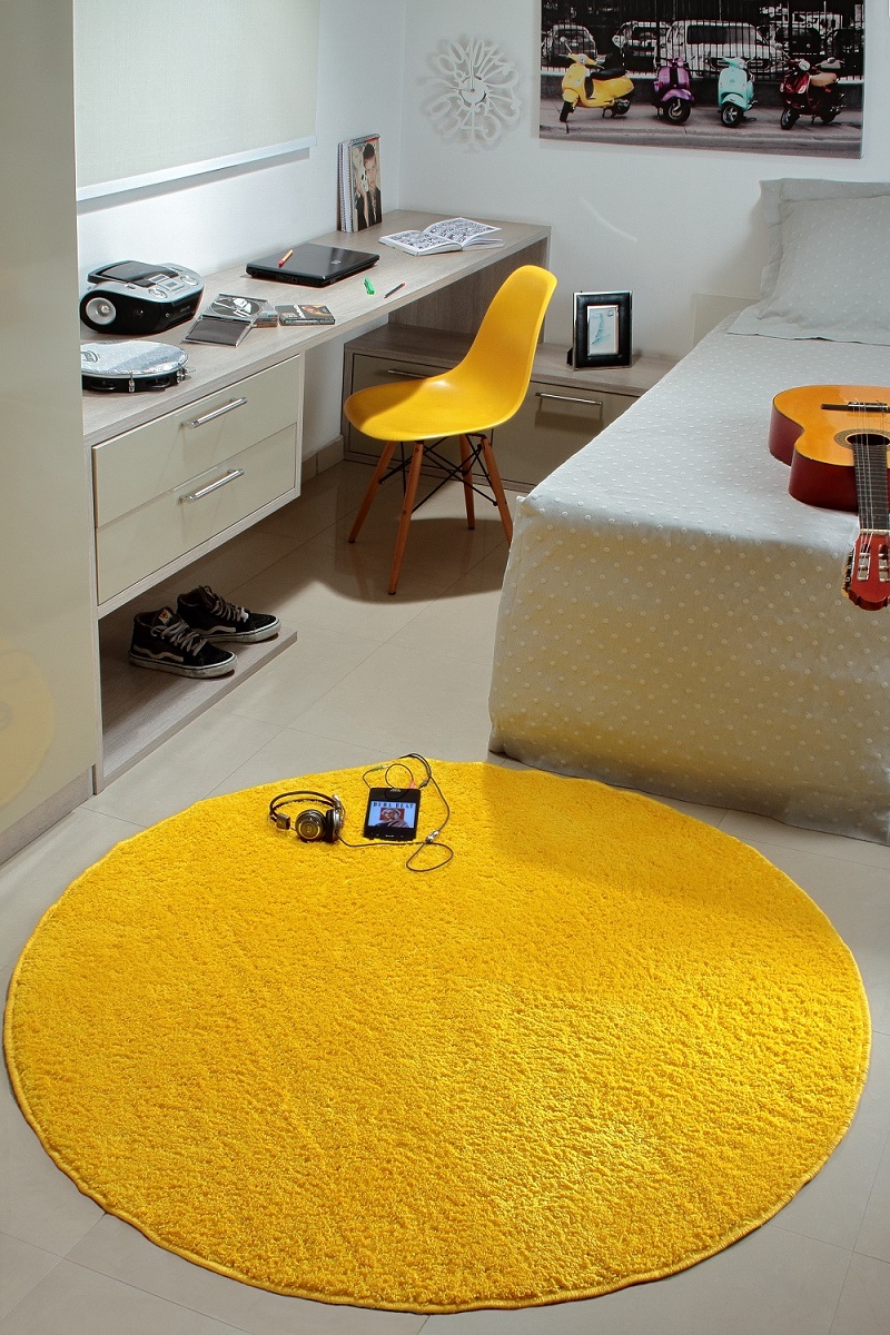 Tapete Para Sala e Quarto Classic Teen Redondo Amarelo 1,50m 1 Peça - Oásis