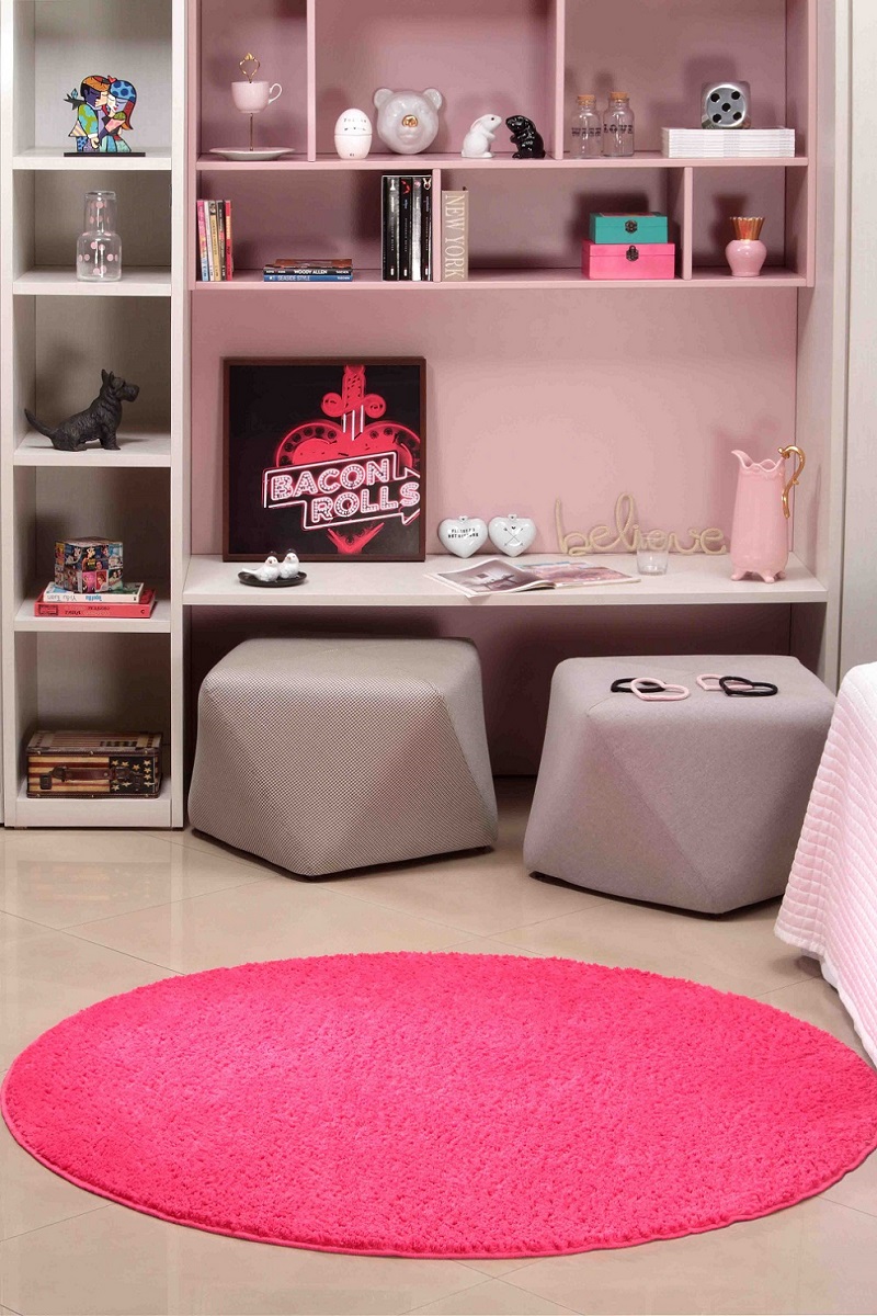 Tapete Para Sala e Quarto Classic Teen Redondo Pink 2,00m 1 Peça - Oásis