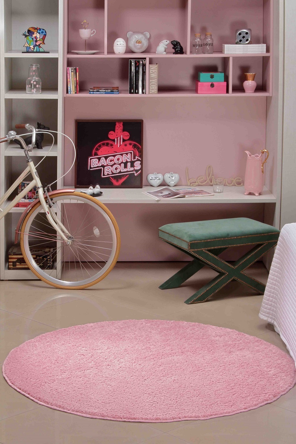 Tapete Para Sala e Quarto Classic Teen Redondo Rosa 1,50m 1 Peça - Oásis