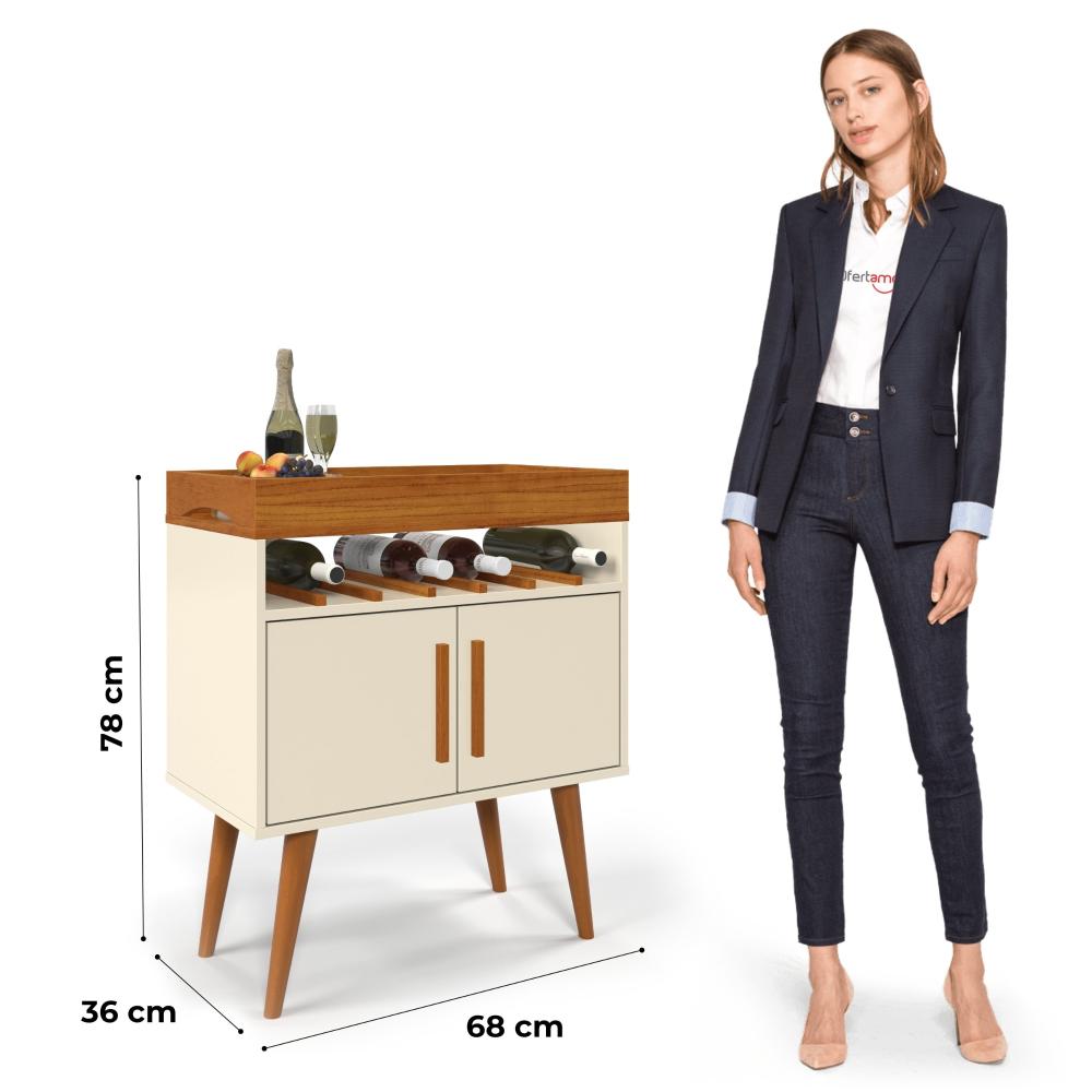Aparador Café Drink Com Portas Pés Em Madeira Pinus Off White/Caramelo