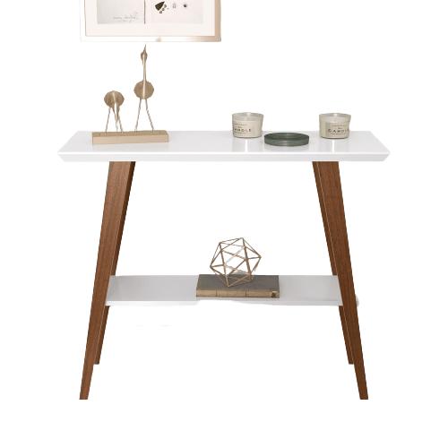 Aparador Davi 90x30 Tampo MDF 30mm pé em Madeira Branco/Amadeirado