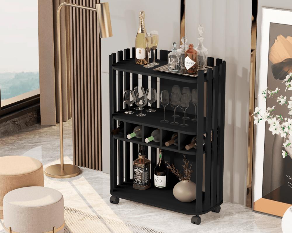 Aparador Luxo Prateleiras Com Adega Ripado 4110 Preto