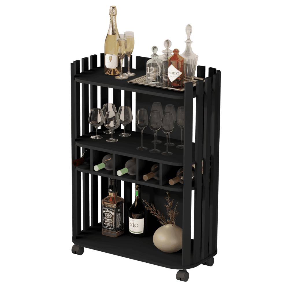 Aparador Luxo Prateleiras Com Adega Ripado 4110 Preto