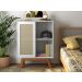 Balcao Alto Aparador Buffet Com Porta De Correr Rattan Pés Em Madeira Branco