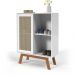 Balcao Alto Aparador Buffet Com Porta De Correr Rattan Pés Em Madeira Branco