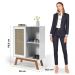 Balcao Alto Aparador Buffet Com Porta De Correr Rattan Pés Em Madeira Branco