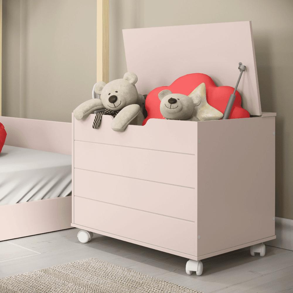Bau Caixa De Brinquedos Toys Com Tampa E Rodizios Rose