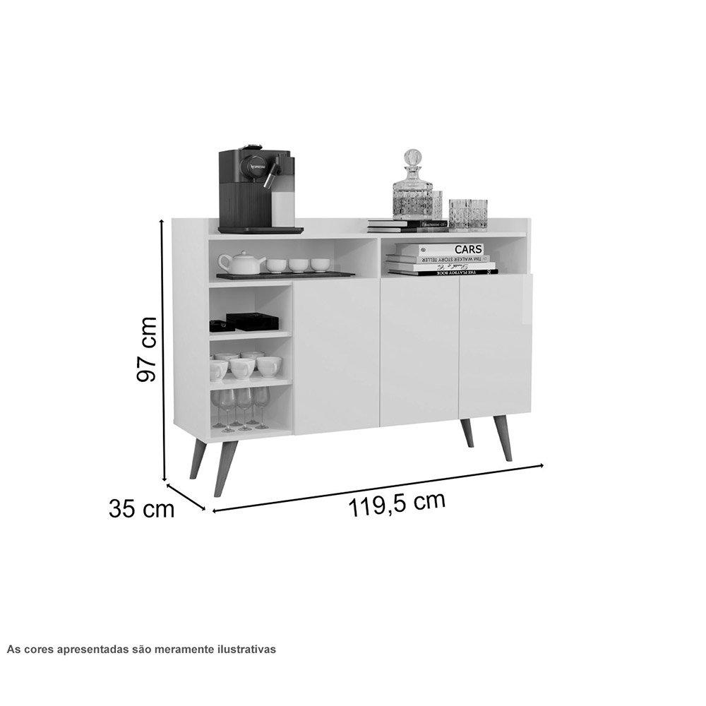 Buffet Aparador 3 Portas Nichos Retro Celta Giga Branco